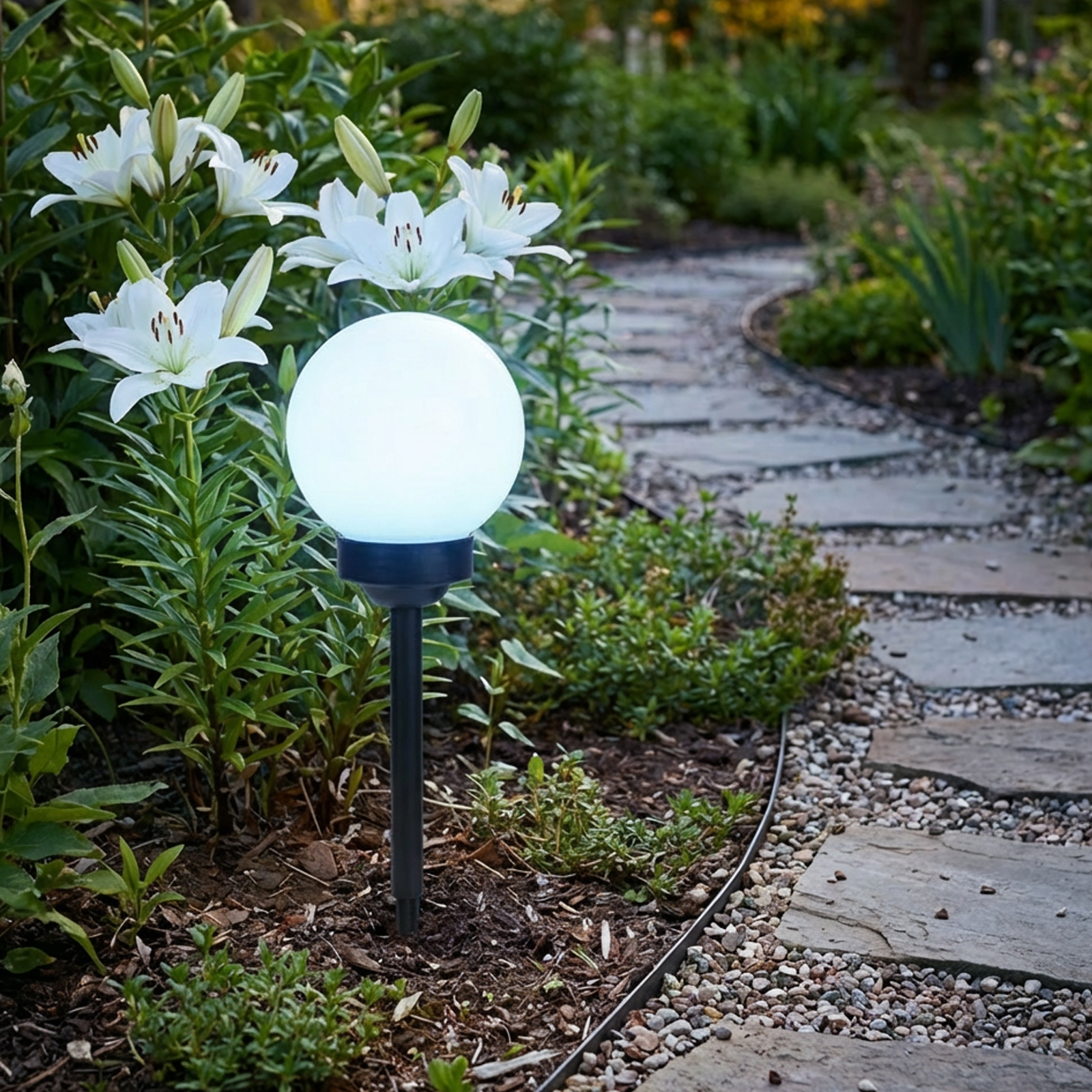 Lampa Solarna Ogrodowa LED ATRIS Wbijana Naziemna Biała Kula 15cm LUMILED - druga cecha produktu