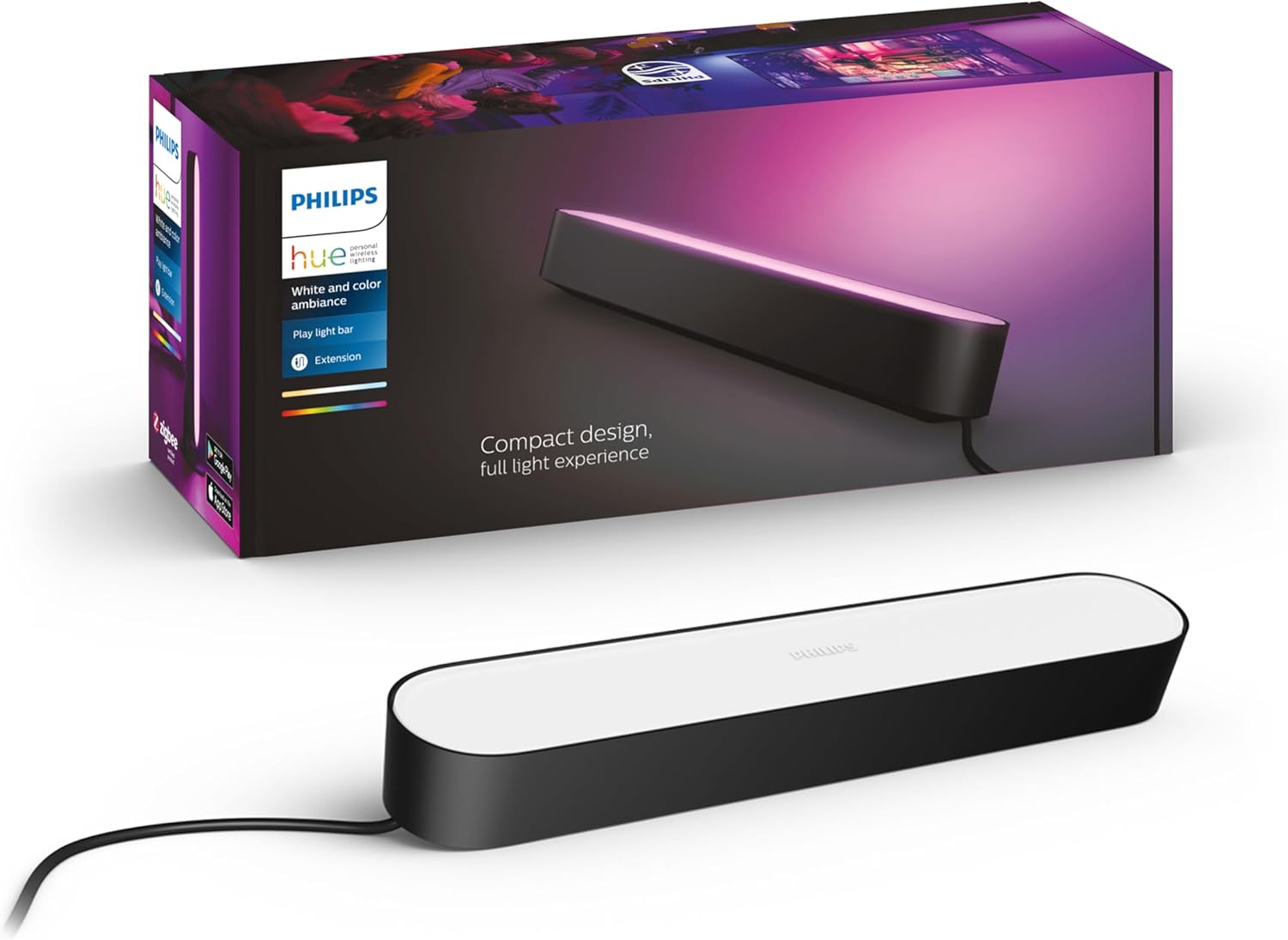 Lampka Biurkowa Podłużna LED 6.7W 500lm IP20 White and Color Ambiance RGB + TW Czarna 25cm Inteligentna SMART Zigbee Bluetooth Play Rozszerzenie Philips HUE - główne zdjęcie produktu