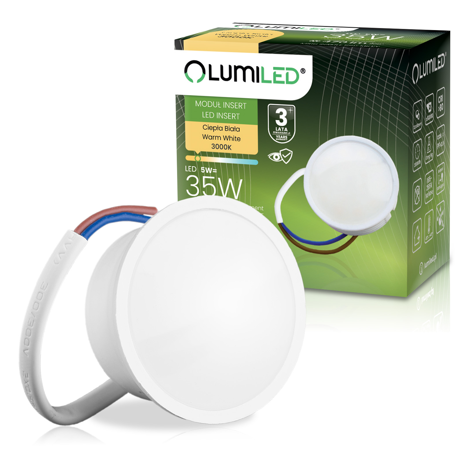 Wkład do Opraw LED Żarówka Moduł INSERT Reflektor 5W = 35W 470lm 3000K Ciepła 120° LUMILED - główne zdjęcie produktu