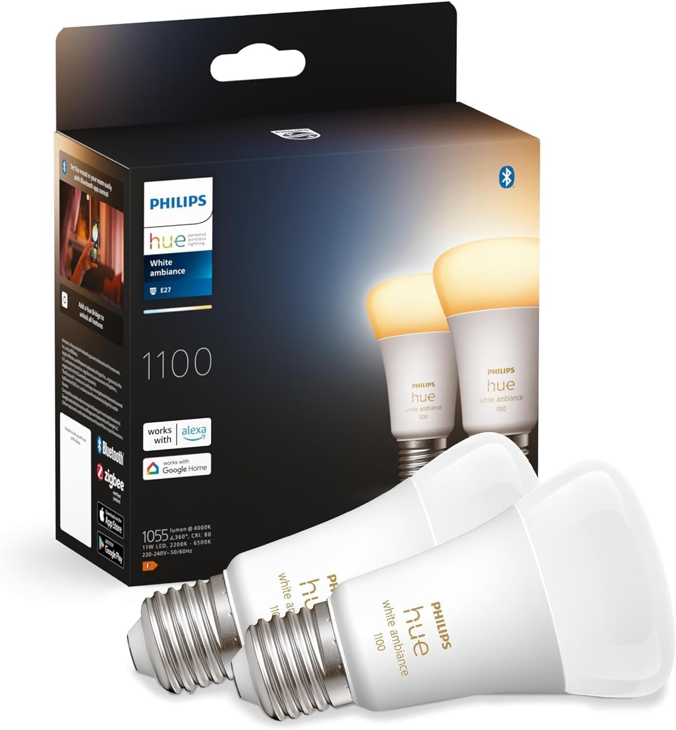 2x Żarówka LED E27 A60 11W = 75W 1100lm 2200-6500K CCT SMART Inteligentna Bluetooth ZigBee White Ambiance Philips HUE - główne zdjęcie produktu