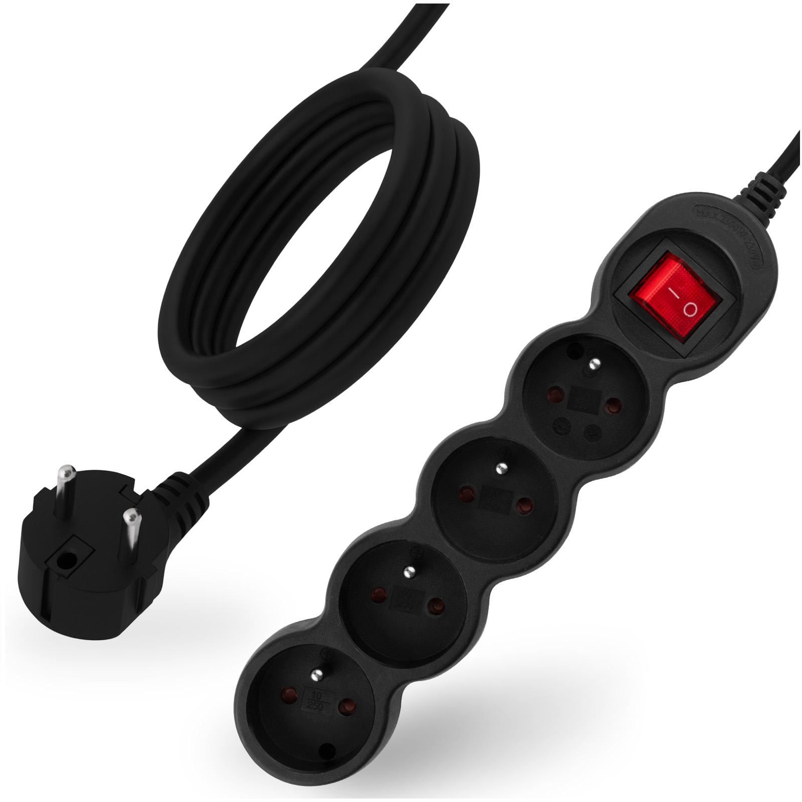 Przedłużacz Sieciowy Kabel z Uziemieniem Listwa Zasilająca 4 Gniazda 3m Włącznik ON/OFF Czarny Sznur Lendo Lumiled - główne zdjęcie produktu