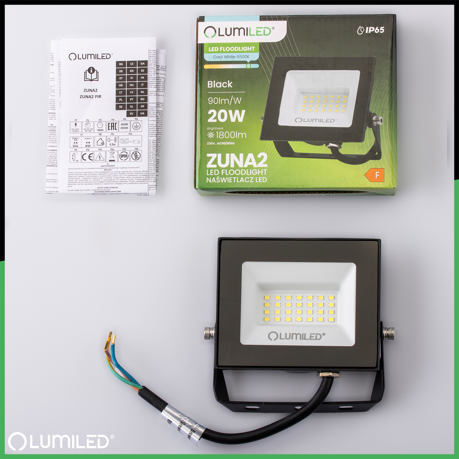 Naświetlacz LED ZUNA2 20W 1800lm 6500K IP65 Czarny LUMILED - skład produktu