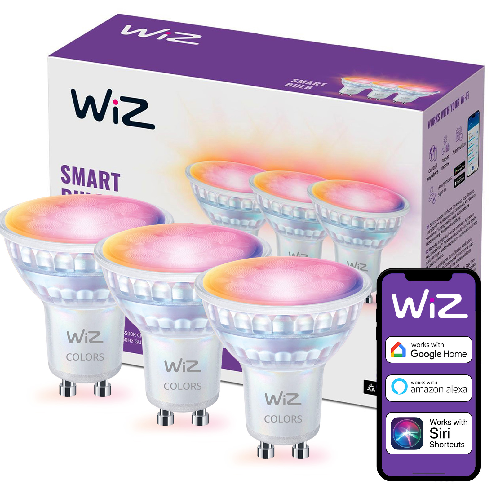 3x Żarówka LED GU10 Reflektor PAR16 4.7W = 50W 345lm 2200-6500K RGB + TW Inteligentna SMART WiFi Bluetooth Aplikacja WiZ - główne zdjęcie produktu