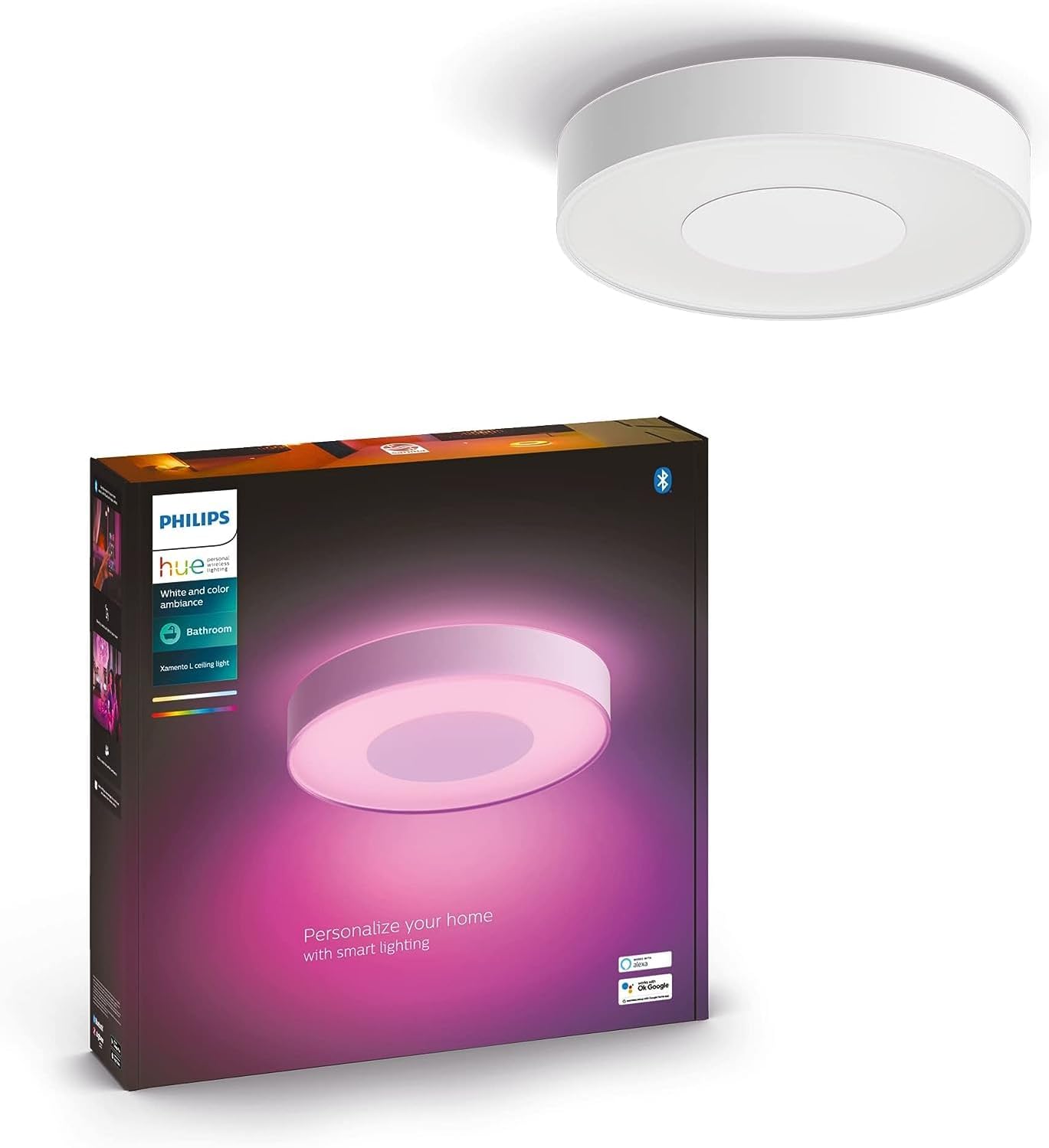 Plafon LED Lampa Sufitowa Natynkowa 52.5W 3700lm IP44 White and Color Ambiance RGB + TW Biała 42.5cm Inteligentna SMART Zigbee Bluetooth Xamento Philips HUE - główne zdjęcie produktu