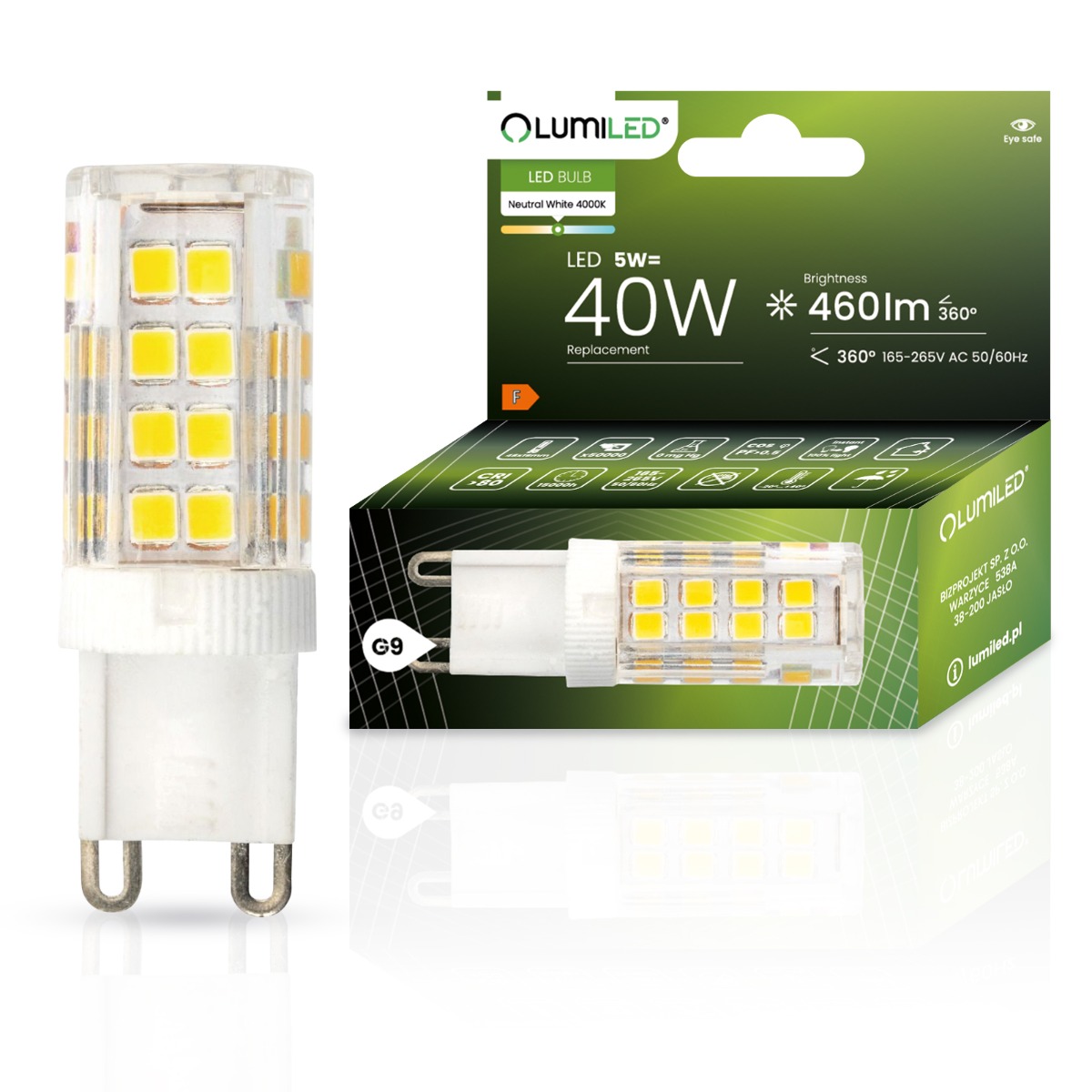 Żarówka LED G9 Kapsułka 5W = 40W 460lm 4000K Neutralna 360° LUMILED - główne zdjęcie produktu