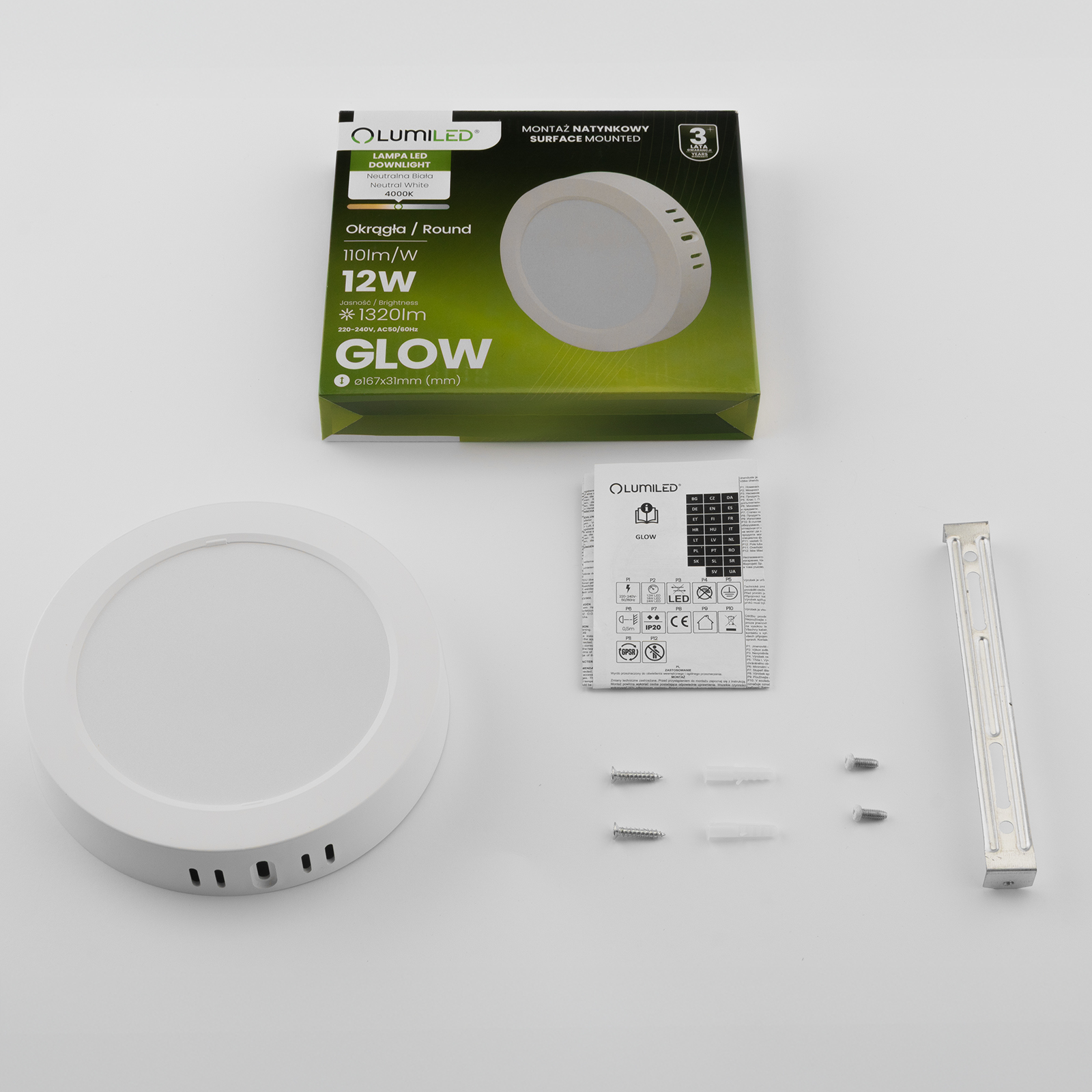 Oprawa Natynkowa Lampa LED Sufitowa 18W Okrągła 4000K GLOW Biała LUMILED - skład produktu