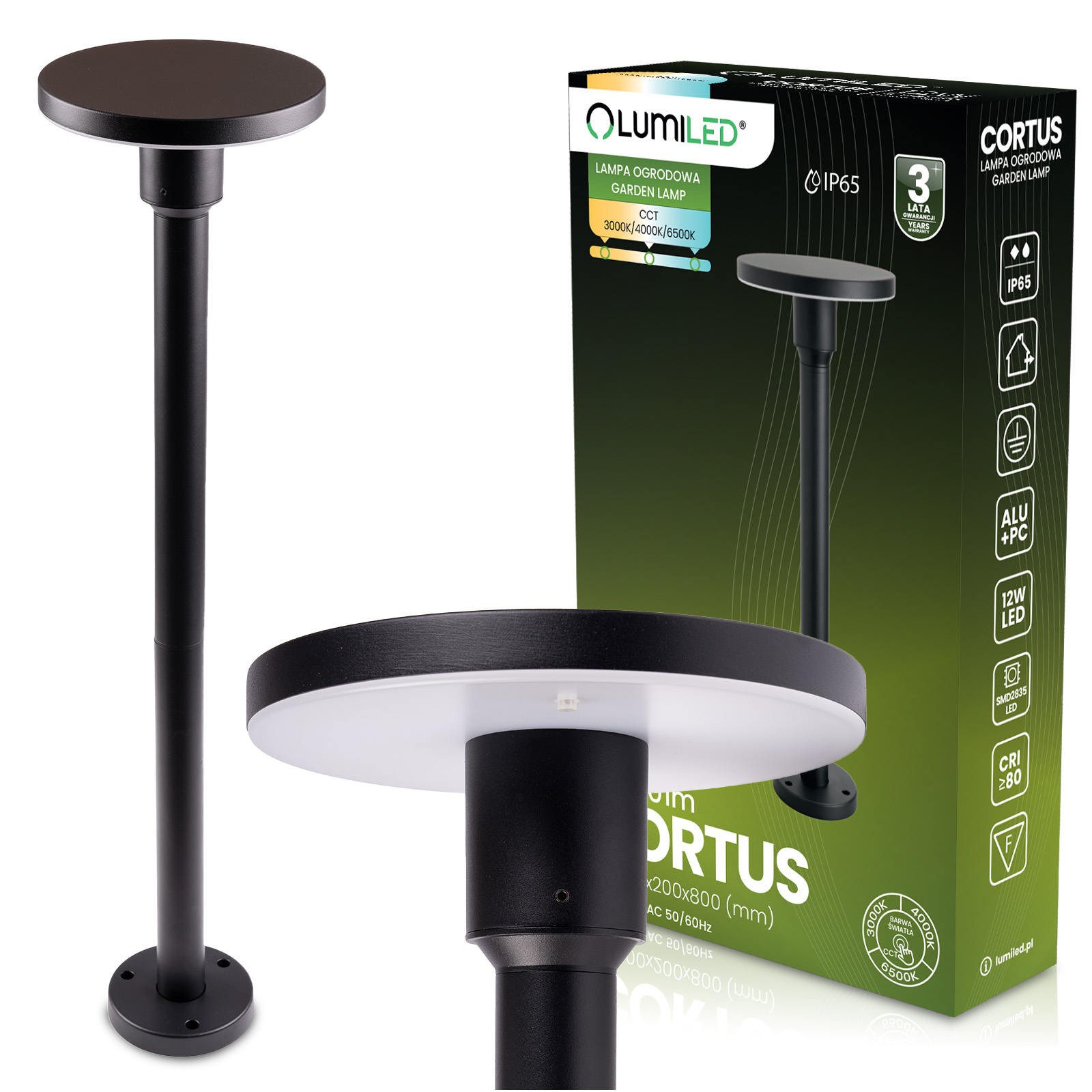 Lampa Ogrodowa Zewnętrzna Słupek Stojący CCT LED 12W 3000-6500K IP65 CORTUS LUMILED - główne zdjęcie produktu