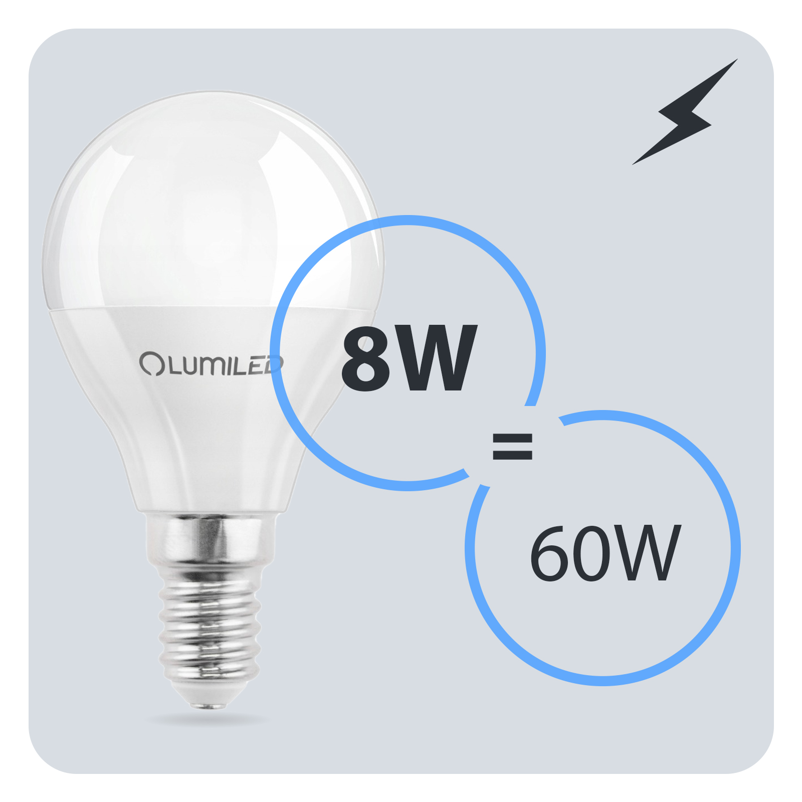 Żarówka LED E14 Kulka P45 8W = 60W 806lm 3000K Ciepła 180° LUMILED - trzecia cecha produktu