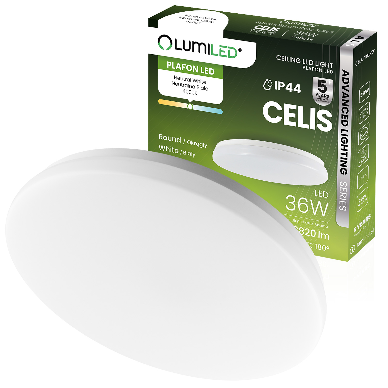 Plafon LED Lampa Sufitowa Natynkowa 36W 4000K CELIS Okrągły IP44 ALS LUMILED - główne zdjęcie produktu