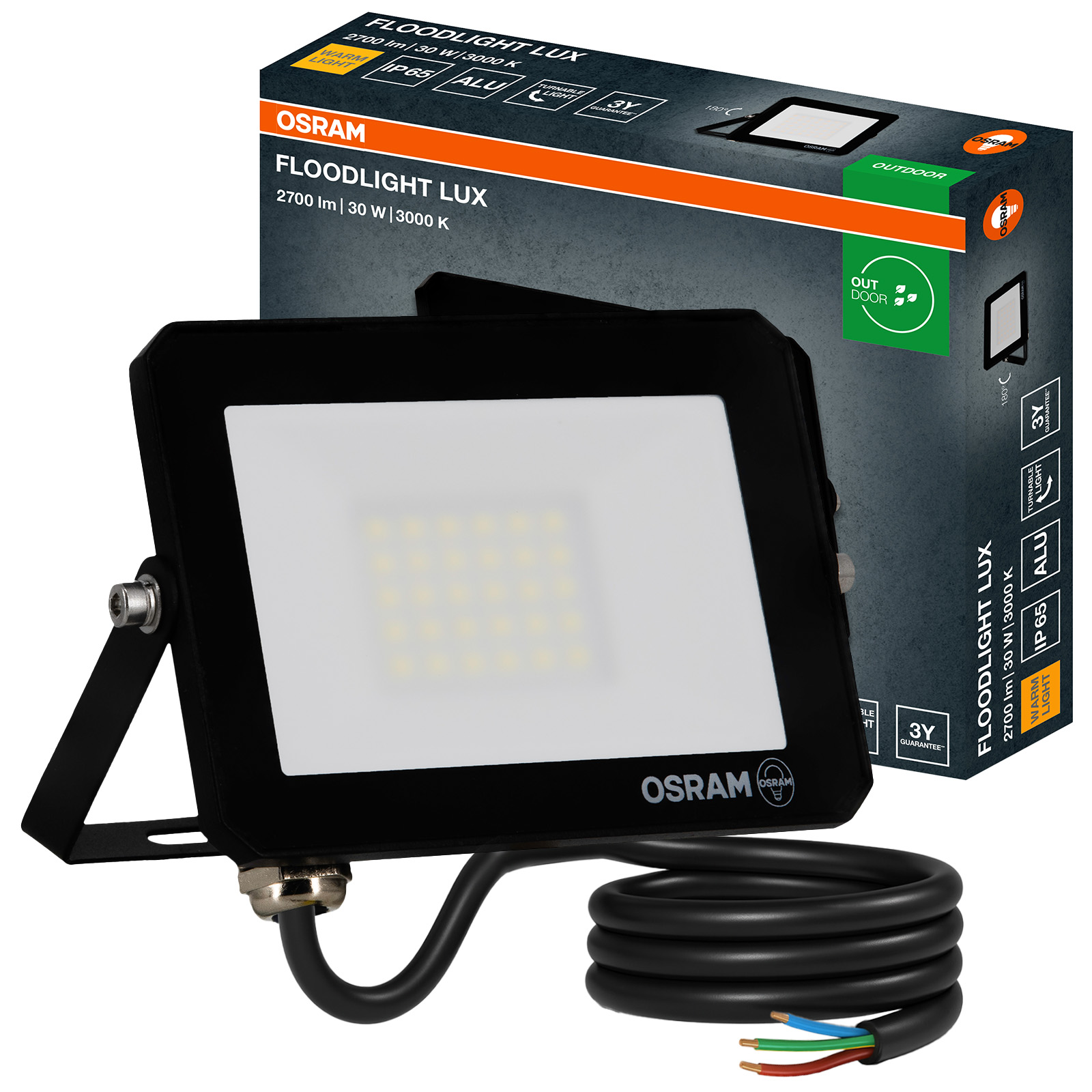 Naświetlacz LED Halogen Zewnętrzny Reflektor 30W 3000K 2700lm IP65 FLOODLIGHT LUX OSRAM - główne zdjęcie produktu