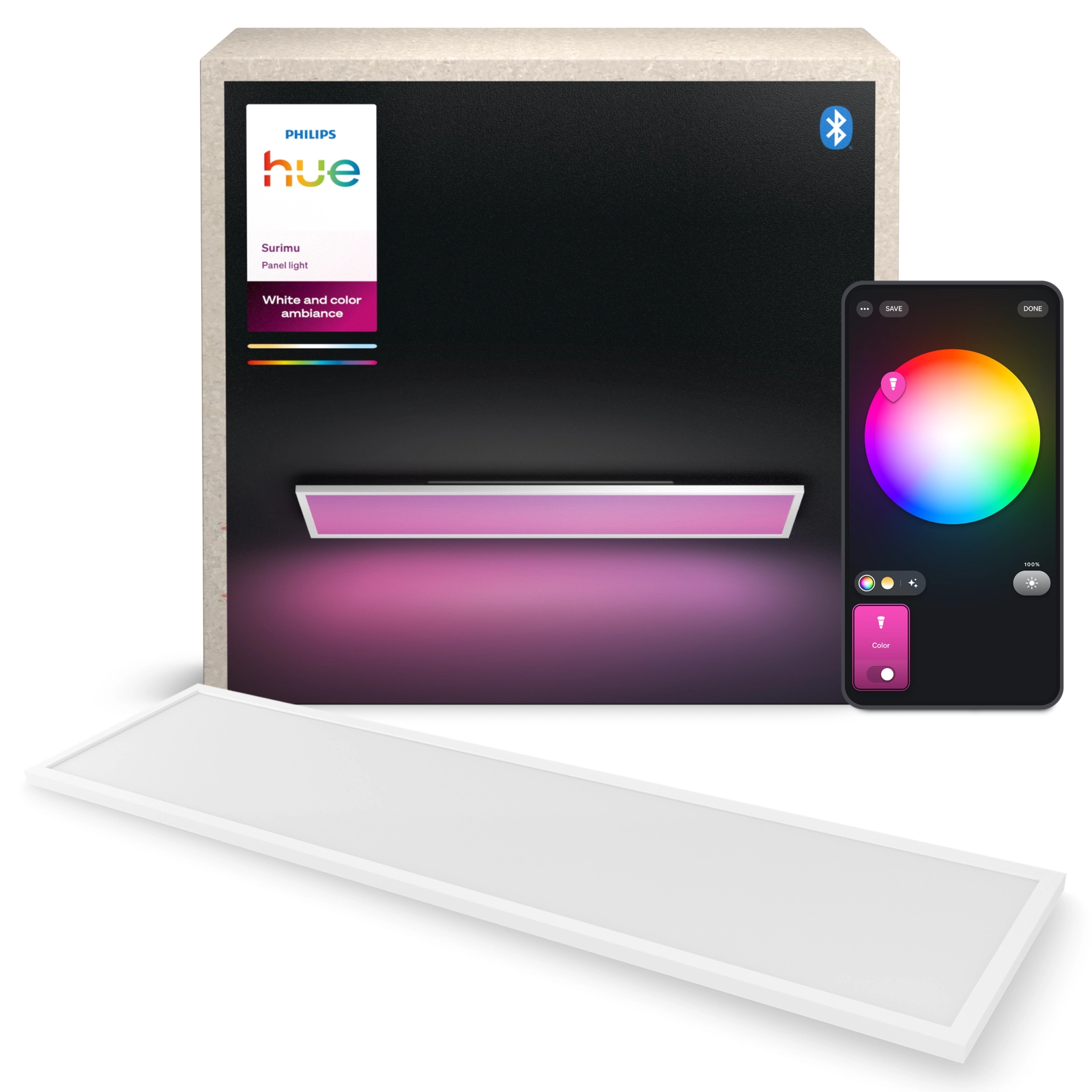 Panel LED Lampa Sufitowa Natynkowa 120x30 cm 60W 4150lm IP20 White and Color Ambiance RGB + TW Biała Inteligentna SMART Zigbee Bluetooth Surimu Philips HUE - główne zdjęcie produktu