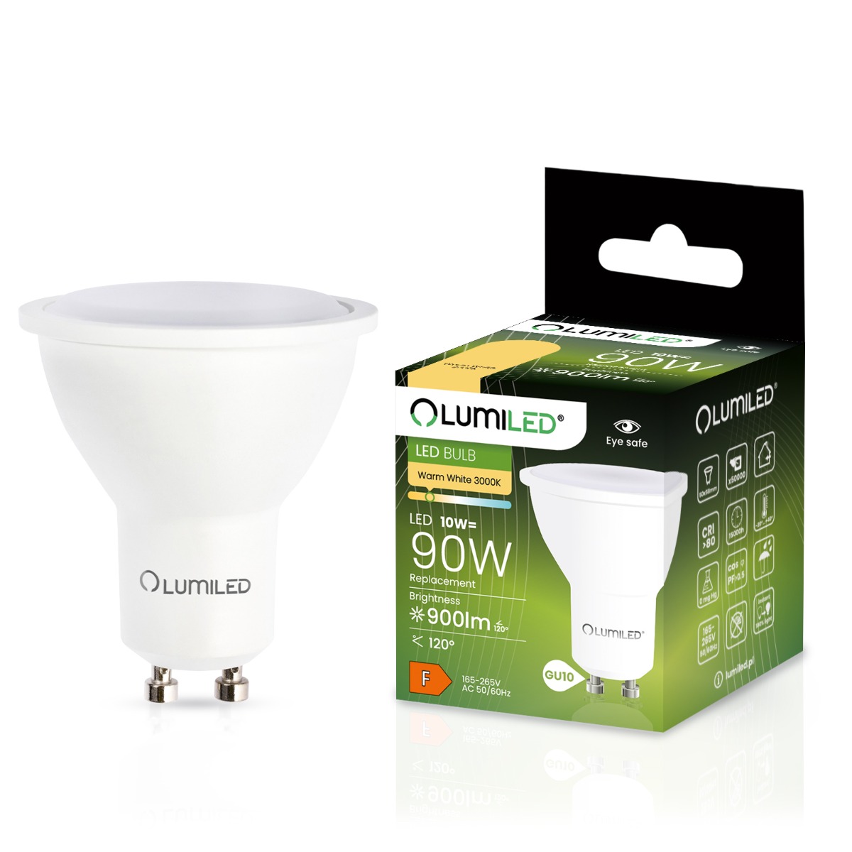 Żarówka LED GU10 Reflektor PAR16 10W = 90W 900lm 3000K Ciepła 120° LUMILED - główne zdjęcie produktu