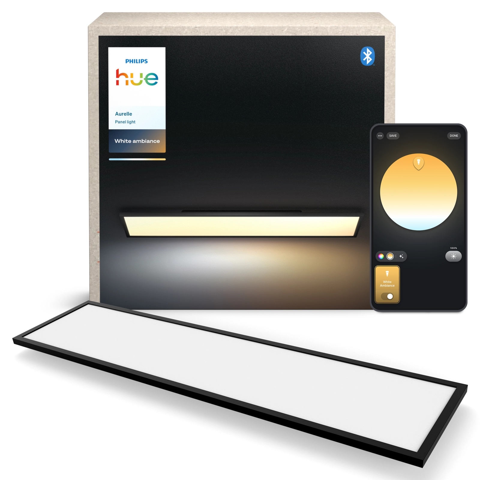 Panel LED Lampa Sufitowa Natynkowa 120x30 cm 39W 3750lm IP20 White Ambiance TW Czarna Inteligentna SMART Zigbee Bluetooth Aurelle Philips HUE - główne zdjęcie produktu