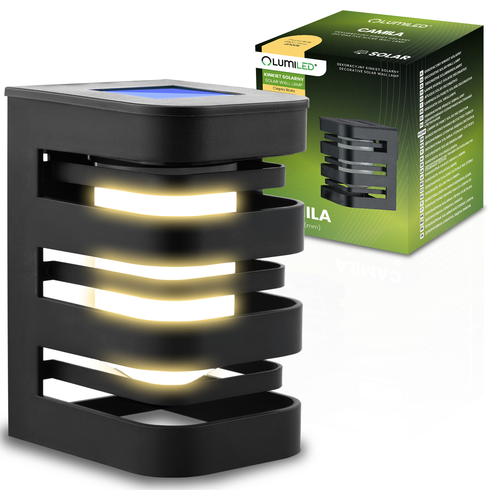 Kinkiet Solarny Lampa Elewacyjna LED Natynkowa CAMILA 3000K Czujnik Zmierzchu LUMILED - główne zdjęcie produktu