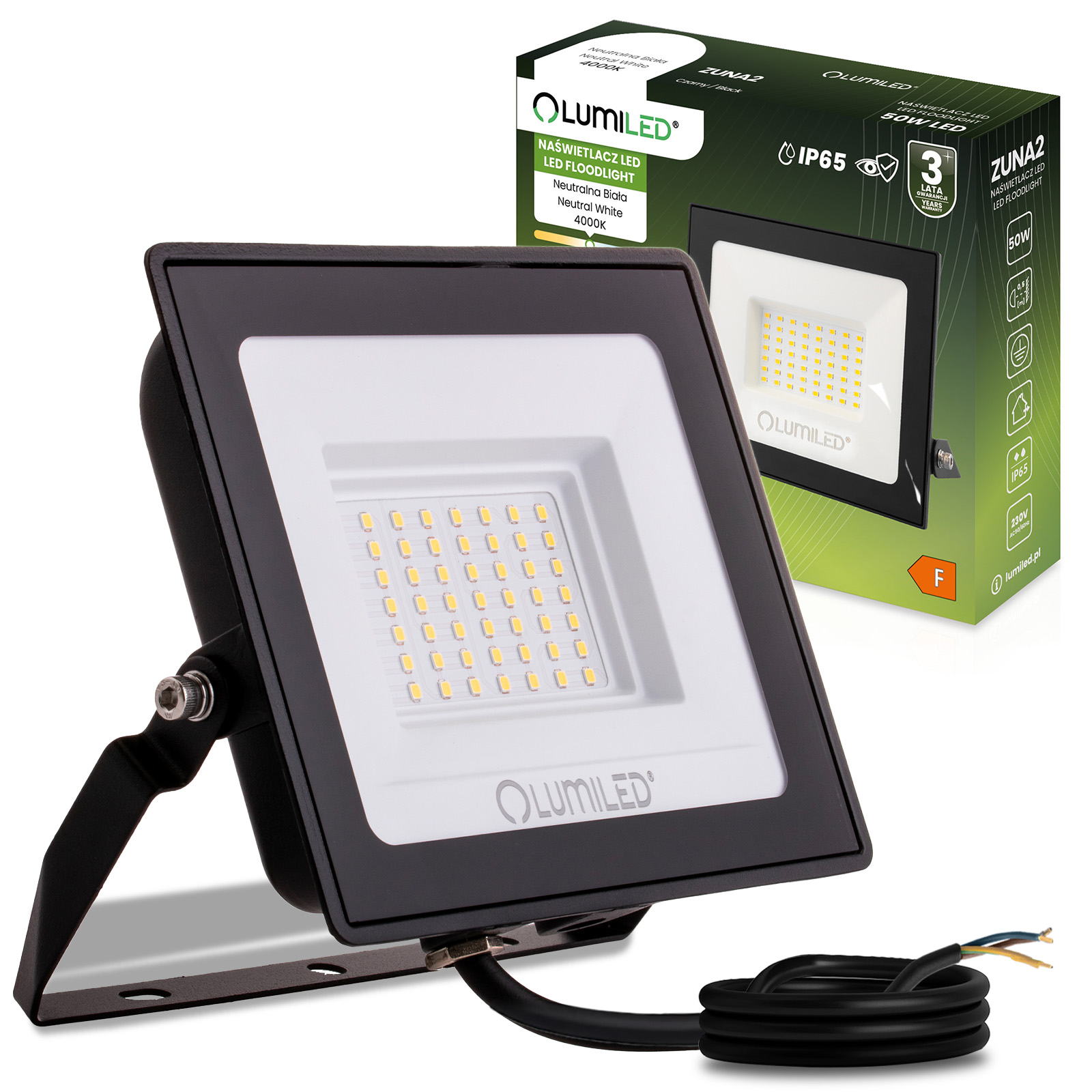 Naświetlacz LED ZUNA2 50W 4500lm 4000K IP65 Czarny LUMILED - główne zdjęcie produktu
