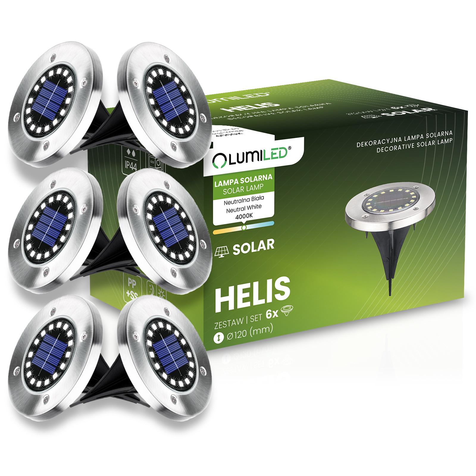 Zestaw 6x Lampki Solarne Ogrodowe LED HELIS Wbijane Dyski Dogruntowe 4000K IP44 LUMILED - główne zdjęcie produktu
