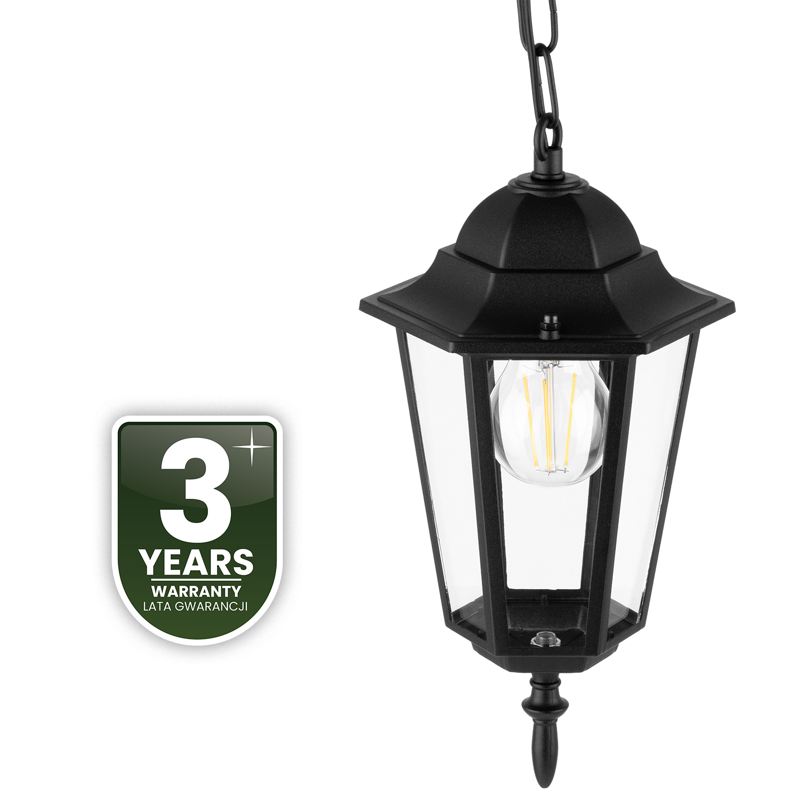 Lampa Ogrodowa Wisząca Zewnętrzna E27 LATARNIA Czarna BELLIS LUMILED - czwarta cecha produktu