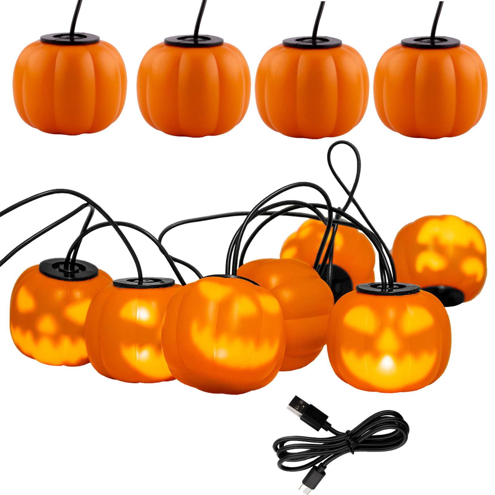 Girlanda Bateryjna 8xLED Ozdobne Dynie 4,45m Lampki Halloween + USB C - główne zdjęcie produktu