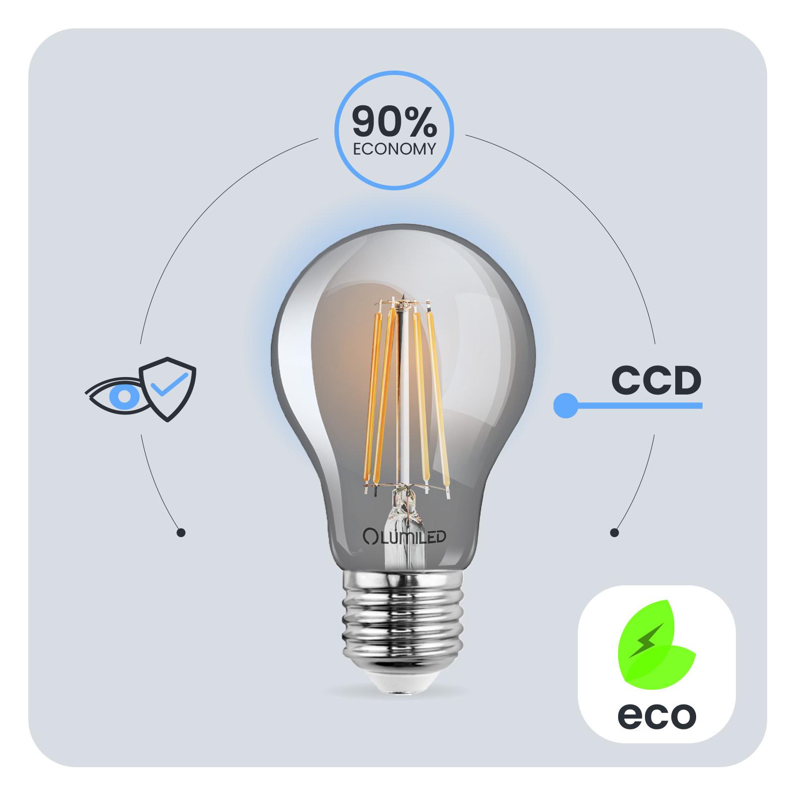 6x Żarówka LED E27 A60 6W = 50W 660lm 2200K Ciepła 360° DYMIONA FILAMENT LUMILED - pierwsza cecha produktu