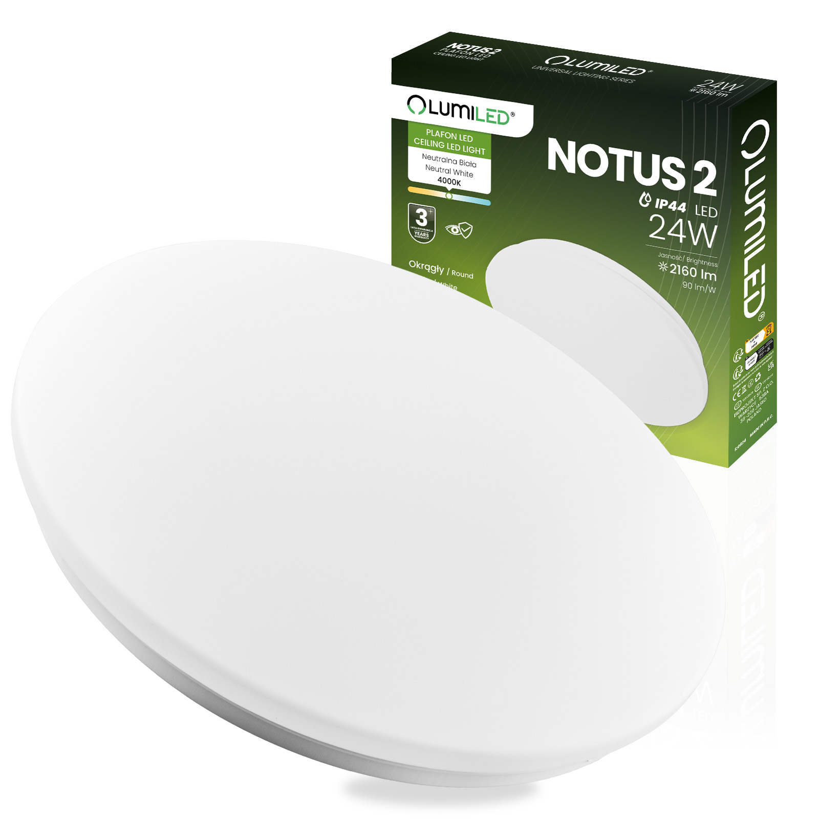 Plafon LED Lampa Sufitowa Natynkowa 24W NOTUS 2 Okrągły IP44 36 cm LUMILED - główne zdjęcie produktu