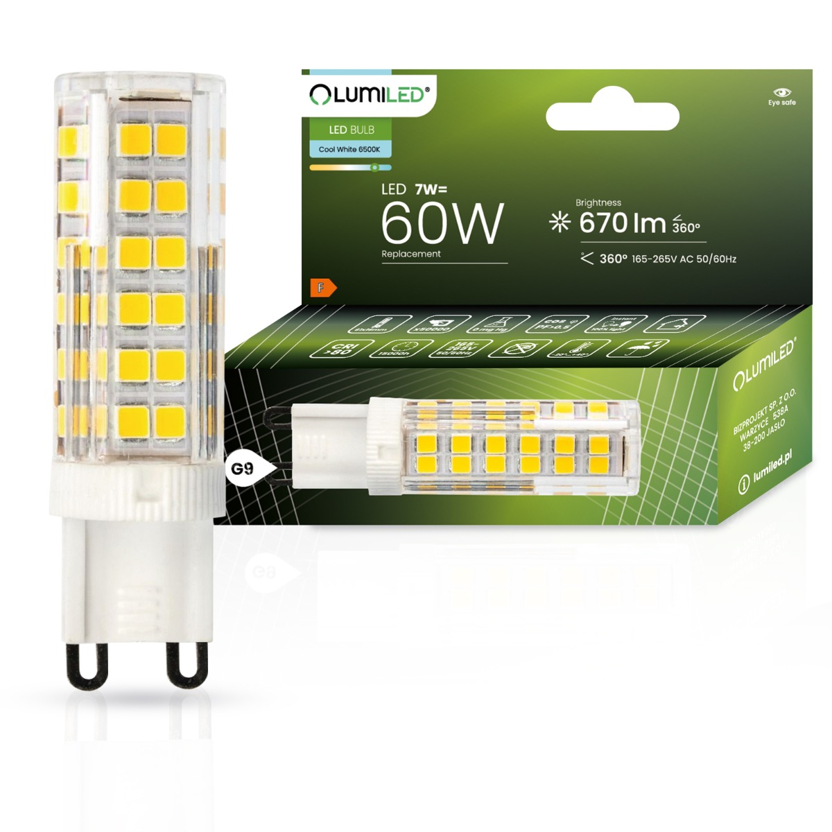 Żarówka LED G9 Kapsułka 7W = 60W 670lm 6500K Zimna 360° LUMILED - główne zdjęcie produktu