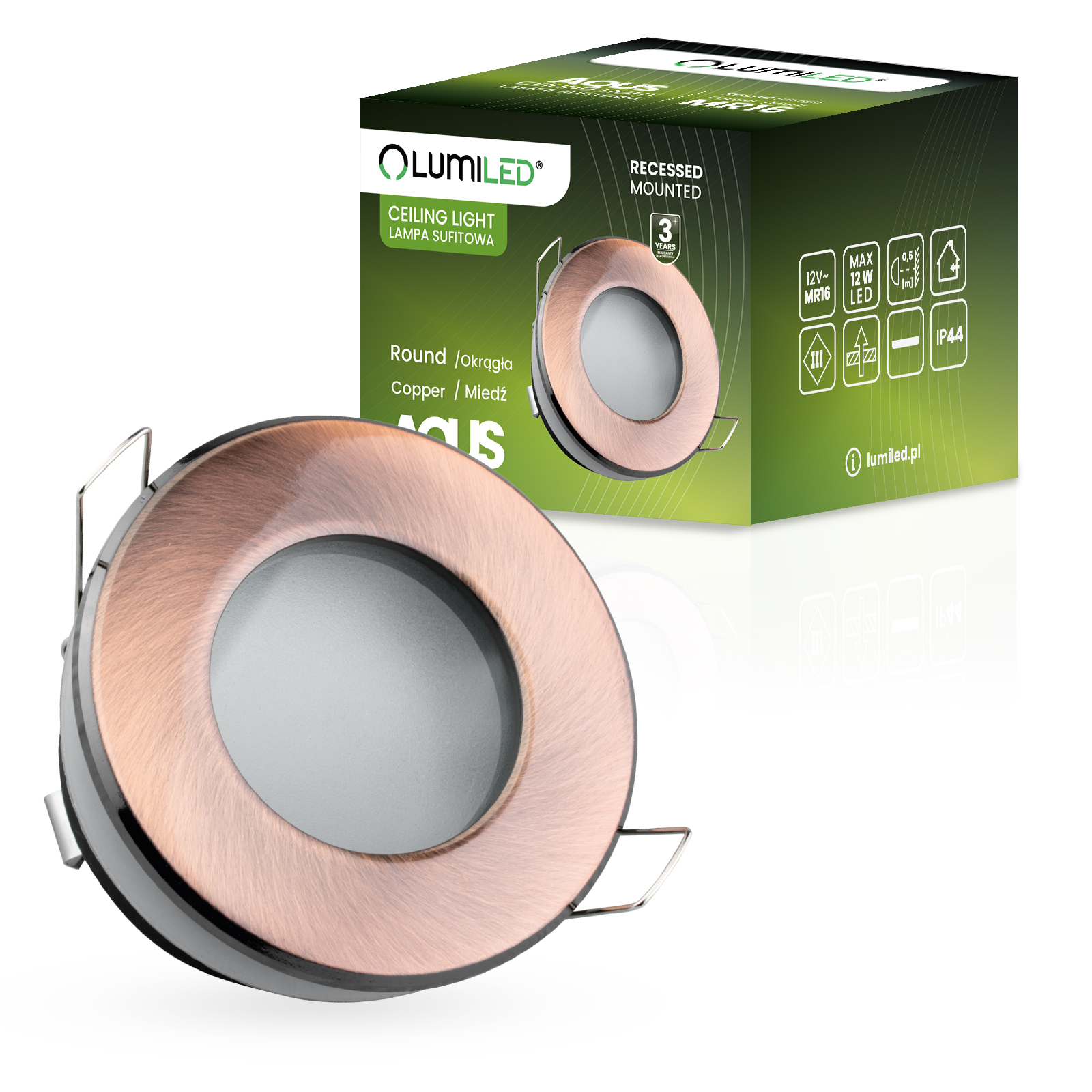 Oprawa Halogenowa Podtynkowa Wpuszczana LED MR16 Okrągła Miedziana AQUS Lumiled - główne zdjęcie produktu