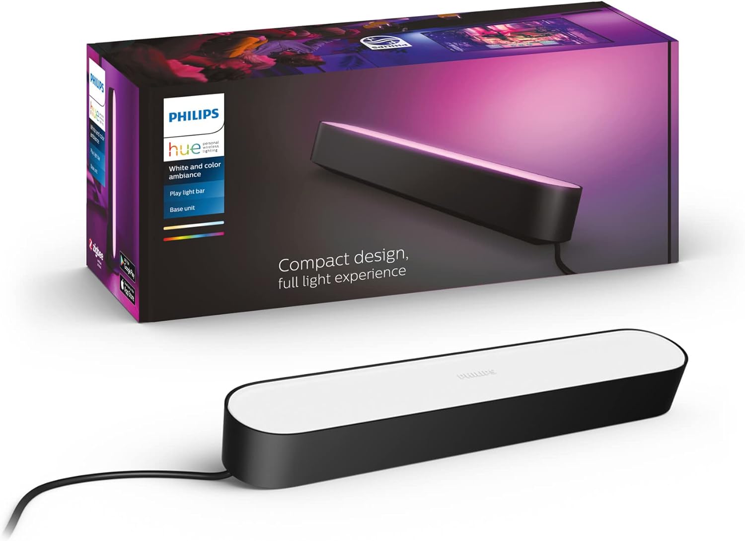 Lampka Biurkowa Podłużna LED 6.7W 500lm IP20 White and Color Ambiance RGB + TW Czarna 25cm Inteligentna SMART Zigbee Bluetooth Play Philips HUE - główne zdjęcie produktu
