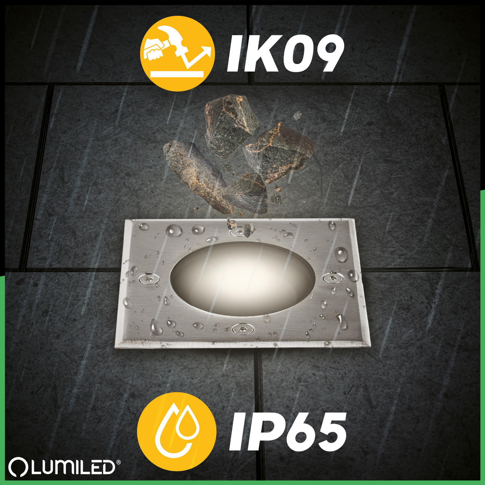 Oprawa Najazdowa Lampa Dogruntowa Wpuszczana GU10 IP65 IK09 Kwadrat CATIO 2 LUMILED - pierwsza cecha produktu