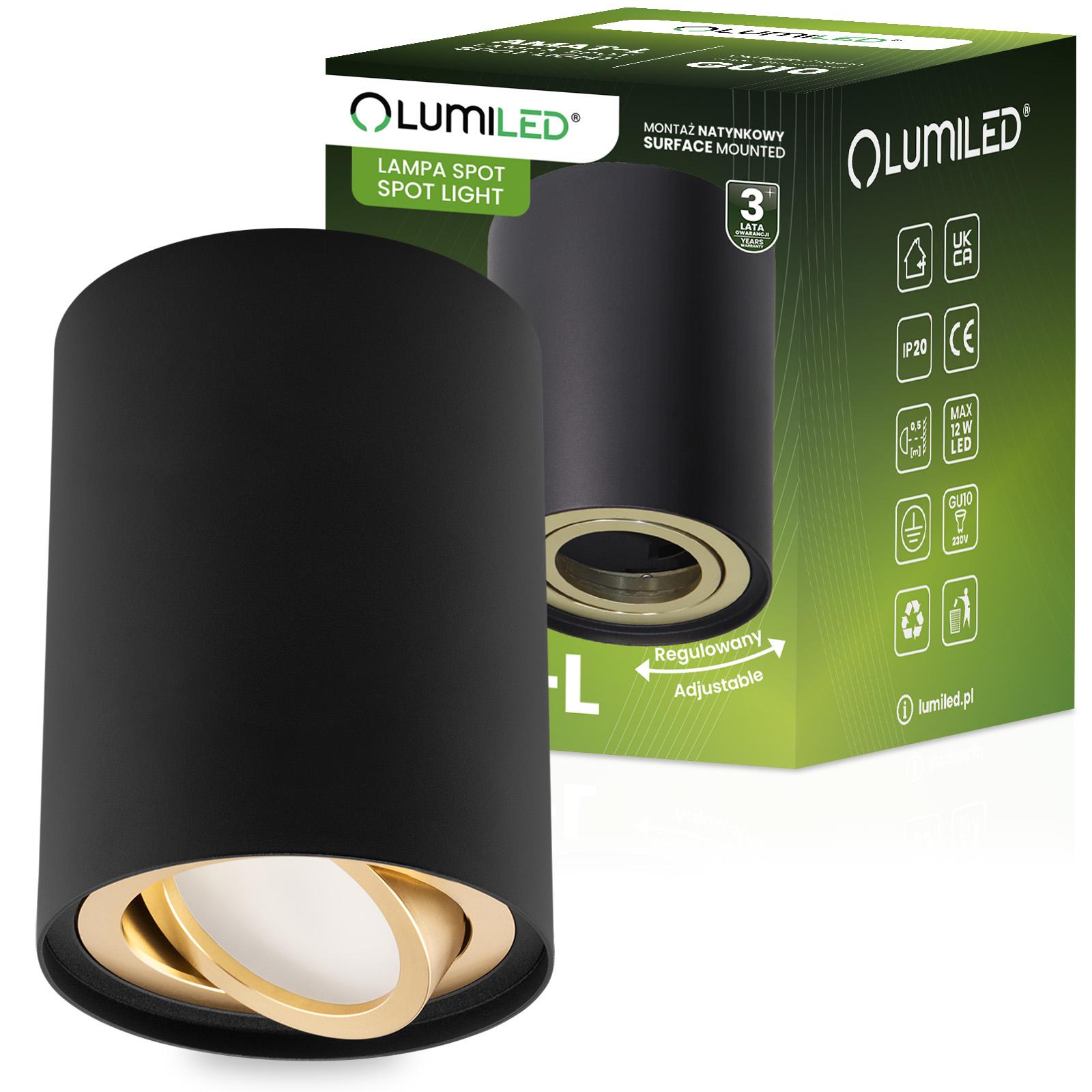 Oprawa Natynkowa HALOGENOWA Spot Tuba Ruchoma GU10 Okrągła Czarno-Złota 115mm AMAT-L LUMILED - główne zdjęcie produktu