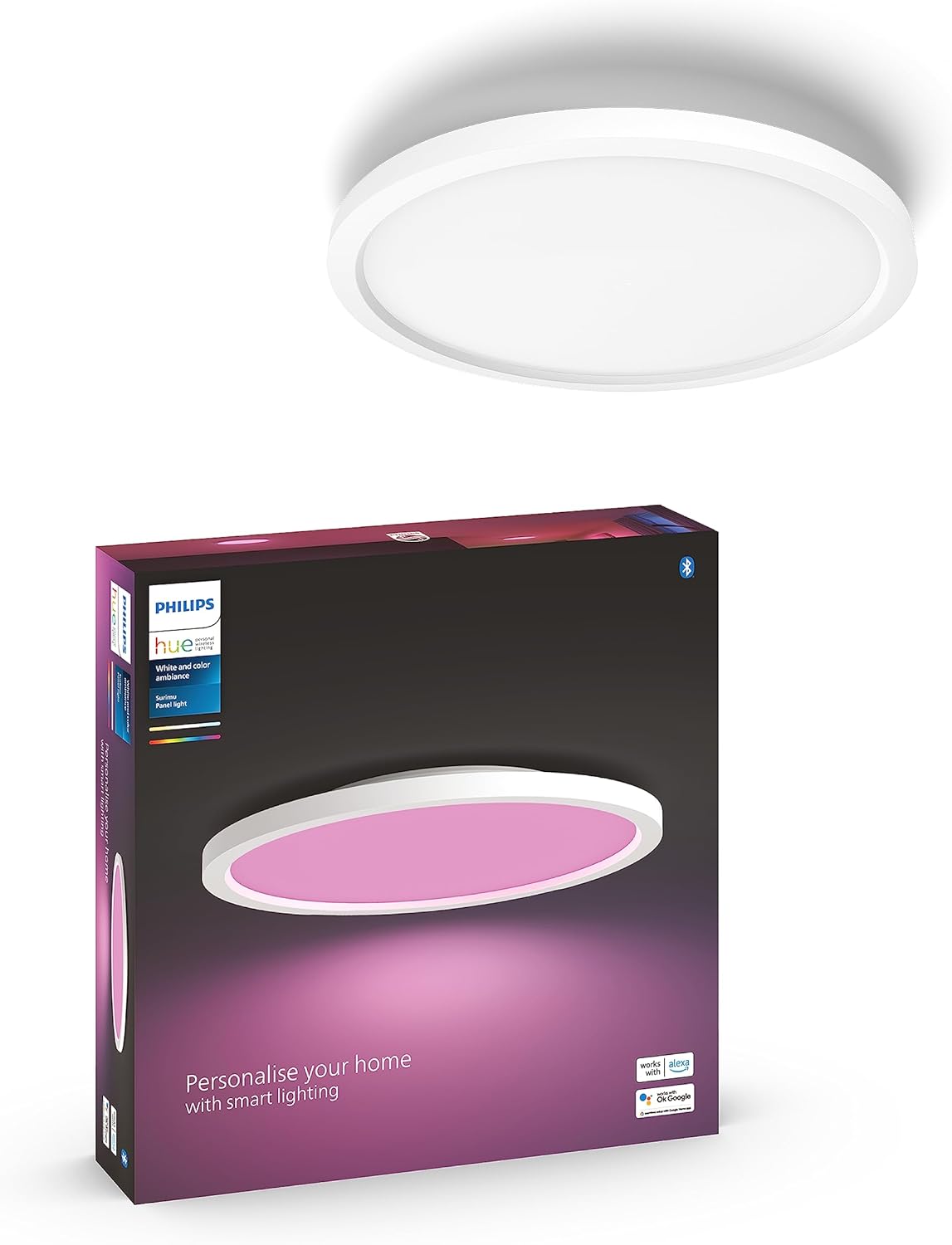 Plafon LED Lampa Sufitowa Natynkowa 40W 2850lm IP20 White and Color Ambiance RGB + TW Biała 39.5cm Inteligentna SMART Zigbee Bluetooth Surimu Philips HUE - główne zdjęcie produktu