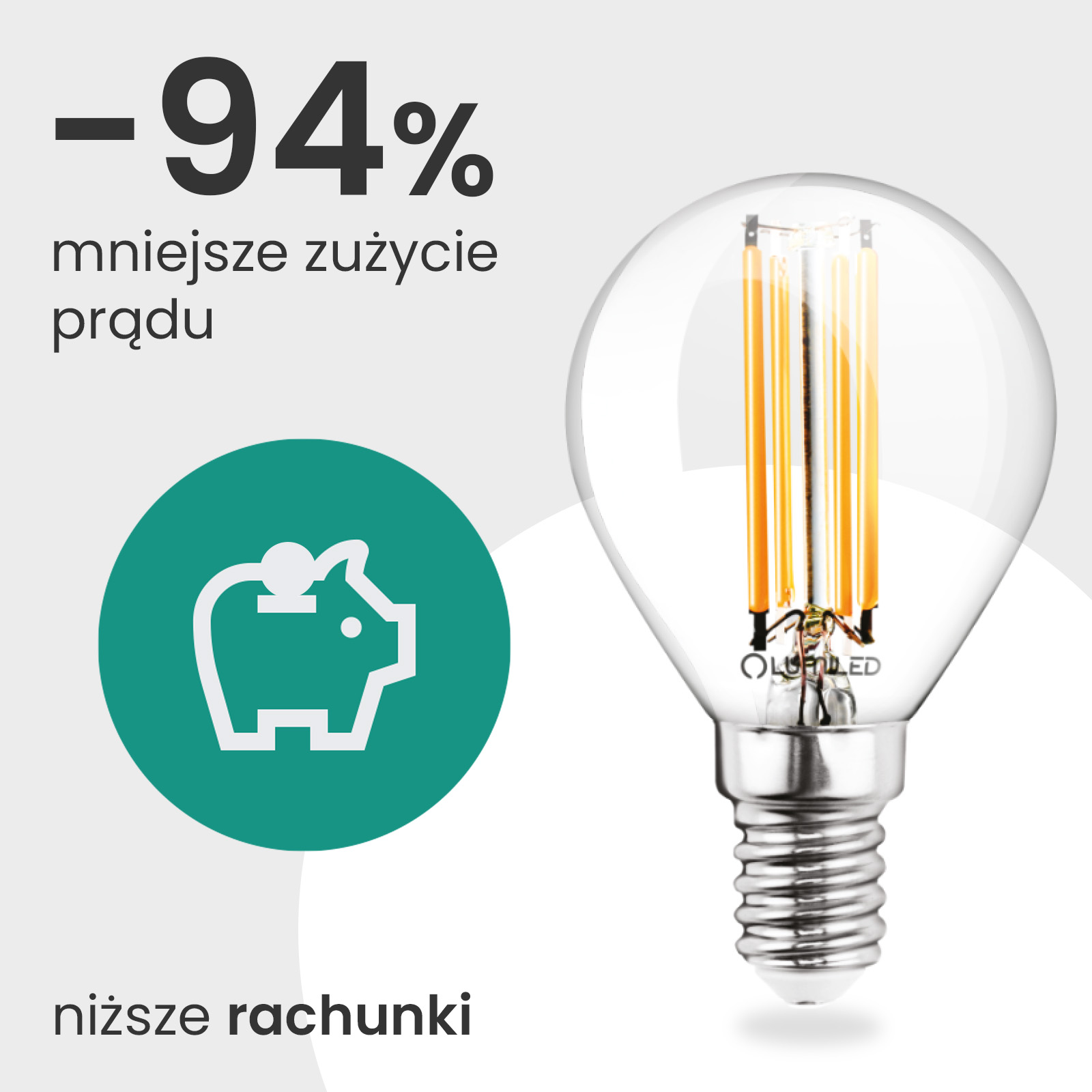Żarówka LED E14 Kulka P45 2,2W 470lm = 40W 2700K Ciepła 360° Filament KLASA A LUMILED - pierwsza cecha produktu