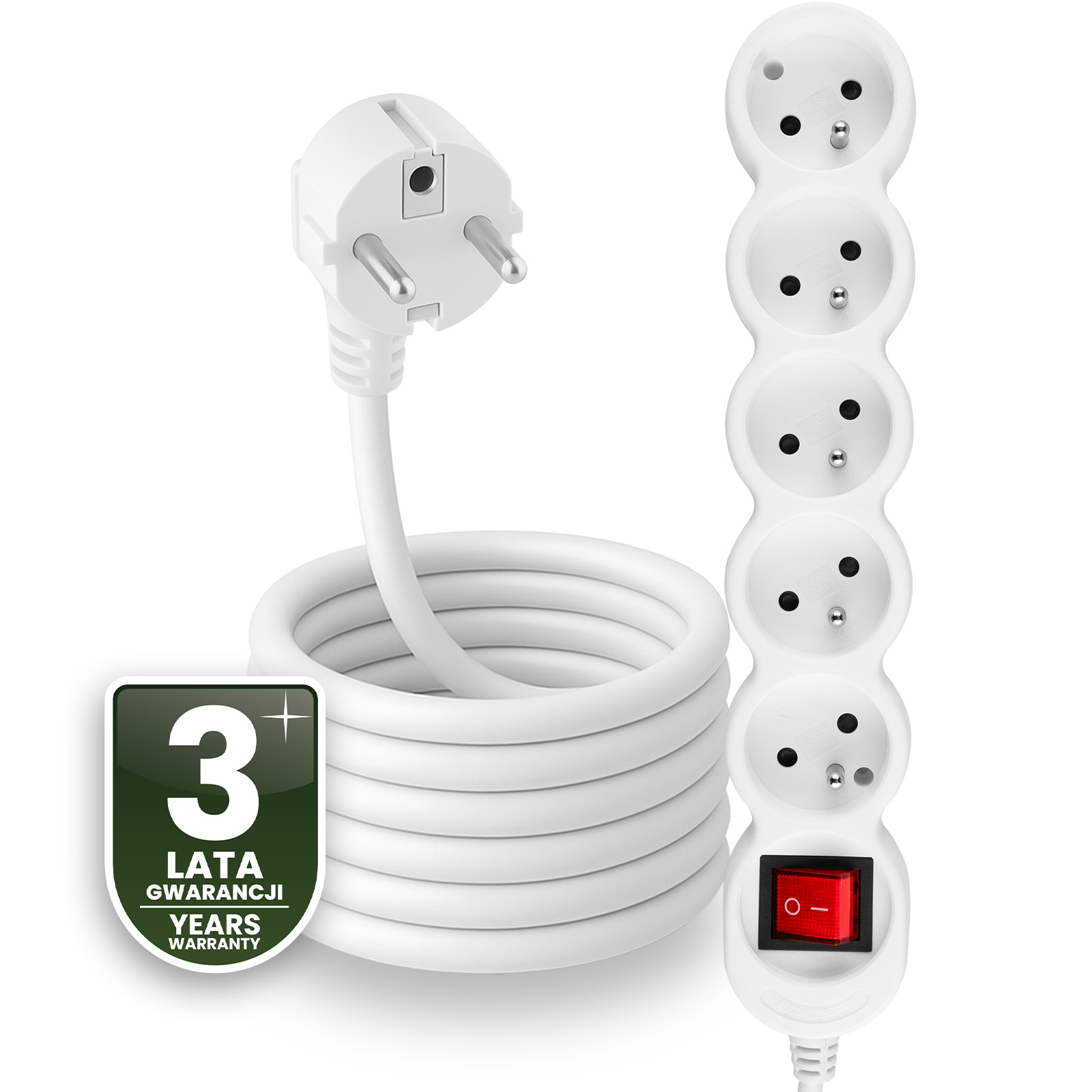 Przedłużacz Sieciowy Kabel z Uziemieniem Listwa Zasilająca 5 Gniazda 5m Włącznik ON/OFF Czarny Sznur Lendo Lumiled - czwarta cecha produktu