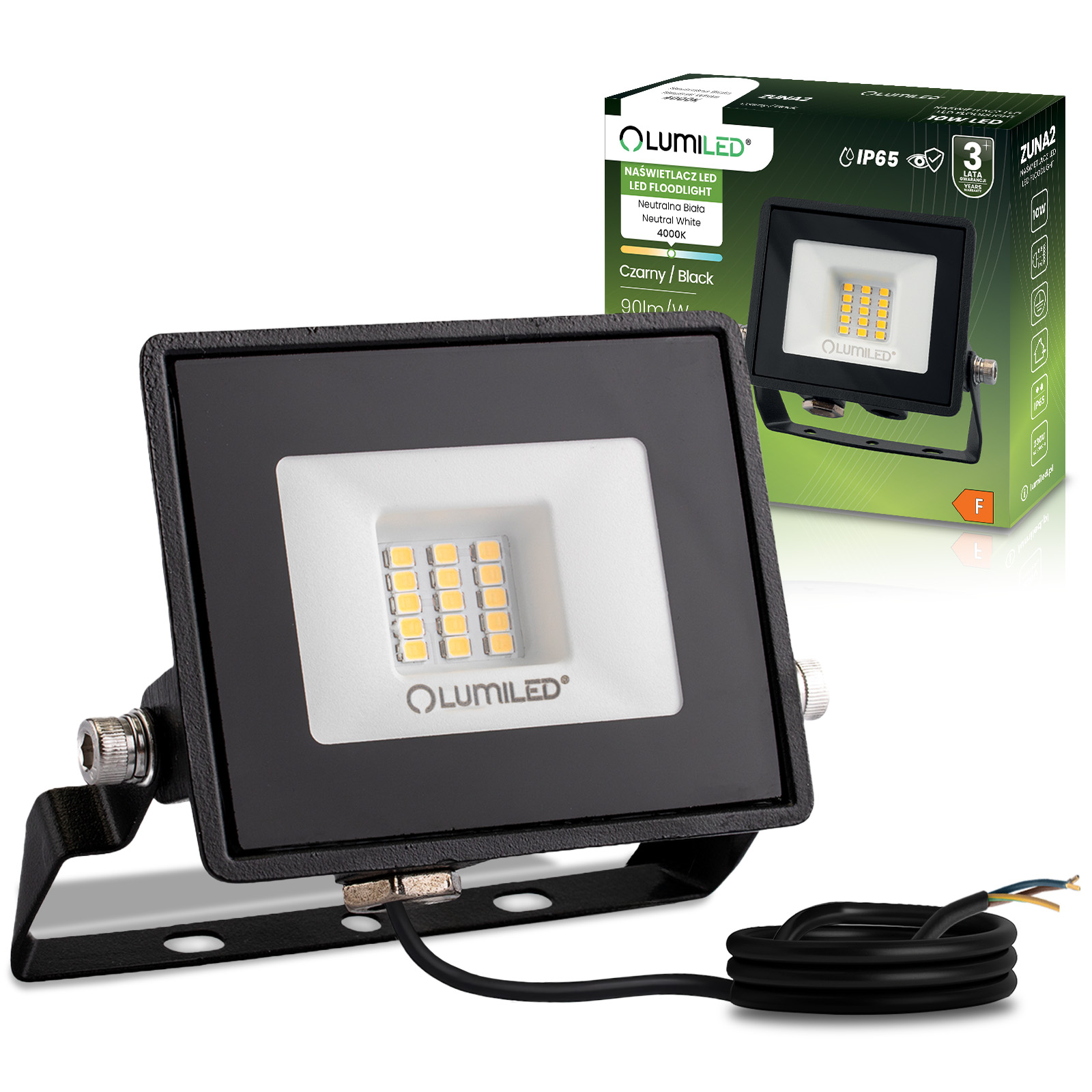 Naświetlacz LED ZUNA2 10W 900lm 4000K IP65 Czarny LUMILED - główne zdjęcie produktu