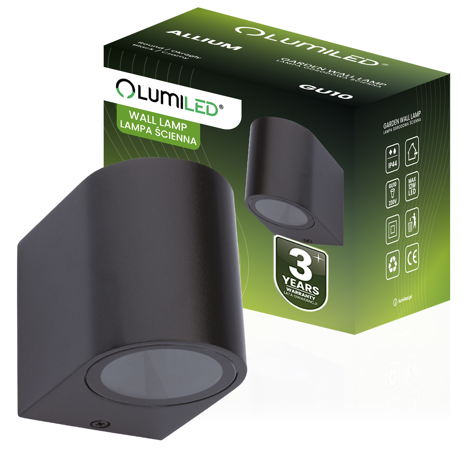 Kinkiet Ogrodowy Elewacyjny Lampa Zewnętrzna GU10 ALLIUM Czarna LUMILED - główne zdjęcie produktu