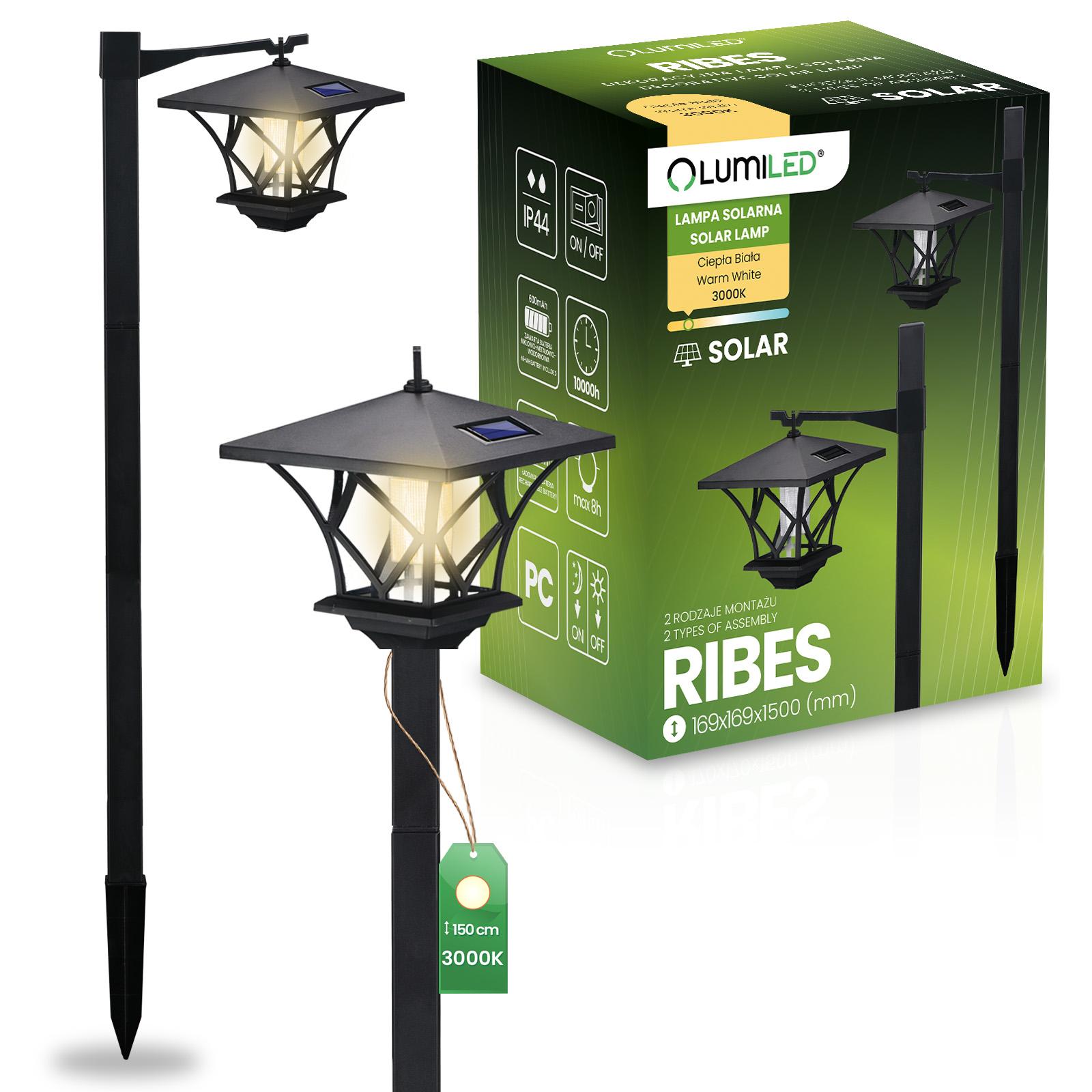 Lampa Solarna Ogrodowa LED RIBES Latarnia Zewnętrzna Słupek 150cm LUMILED - główne zdjęcie produktu