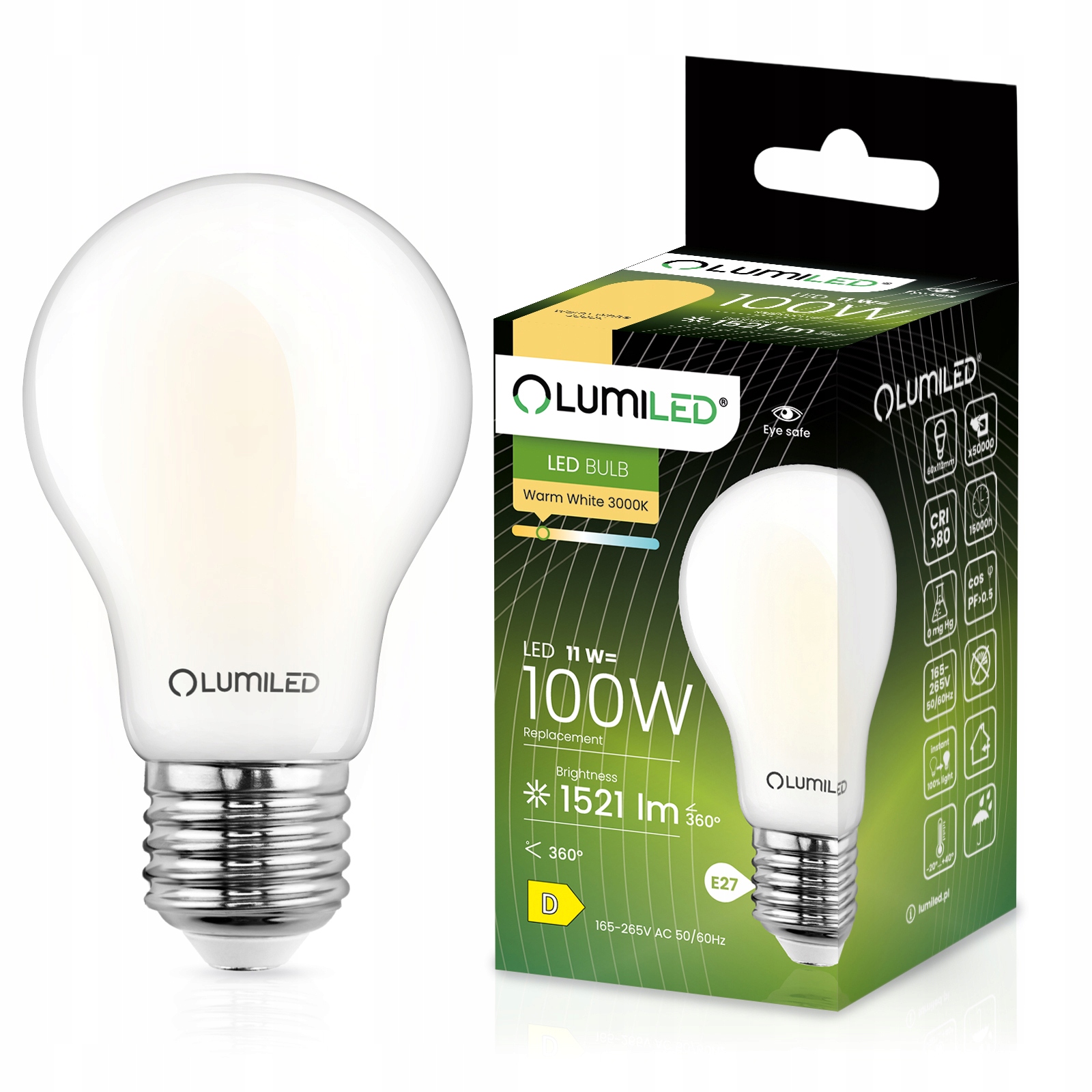 Żarówka LED E27 A60 11W = 100W 1521lm 3000K Ciepła 360° FILAMENT LUMILED - główne zdjęcie produktu
