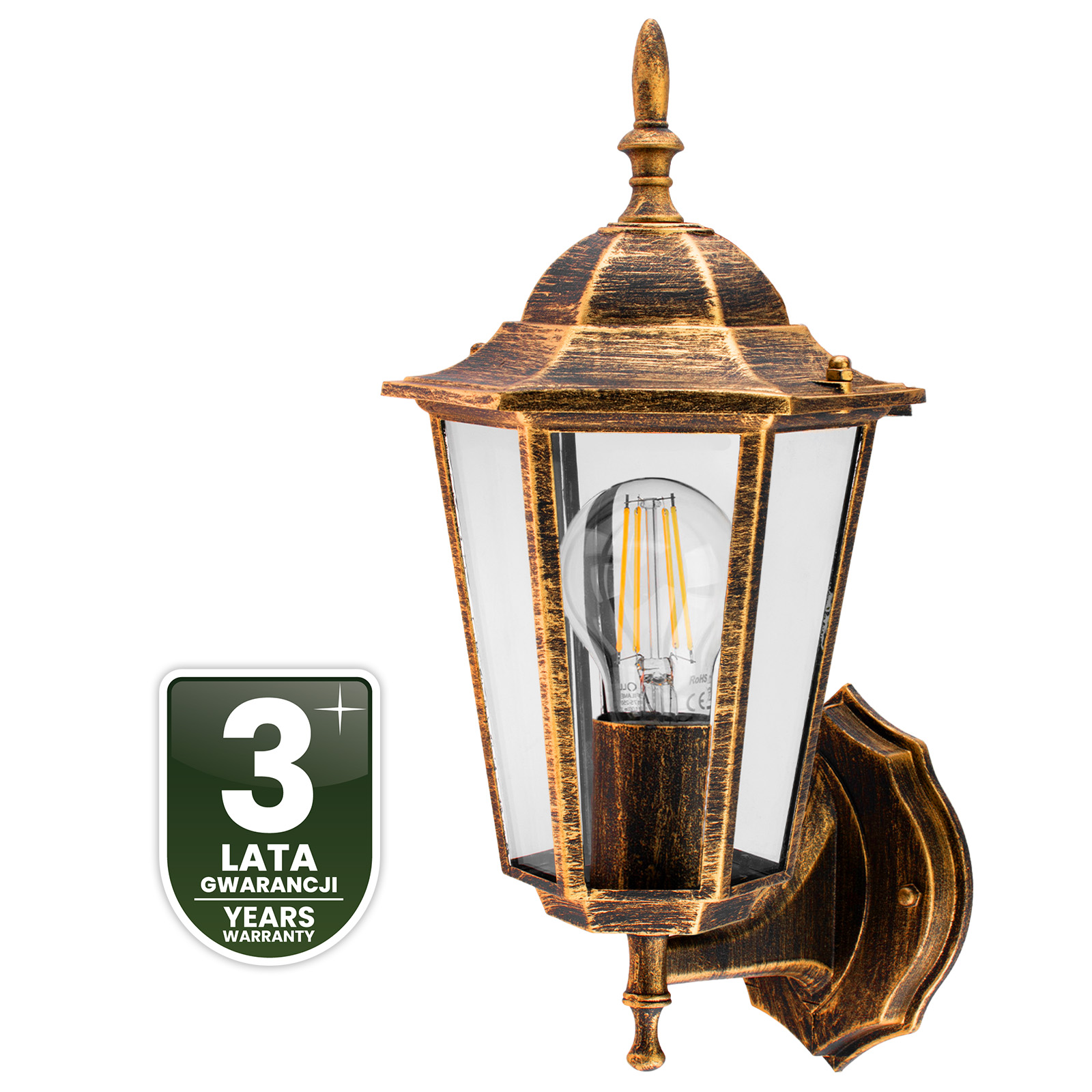 Kinkiet Ogrodowy Elewacyjny Zewnętrzny E27 LATARNIA do GÓRY Patyna BELLIS LUMILED - czwarta cecha produktu