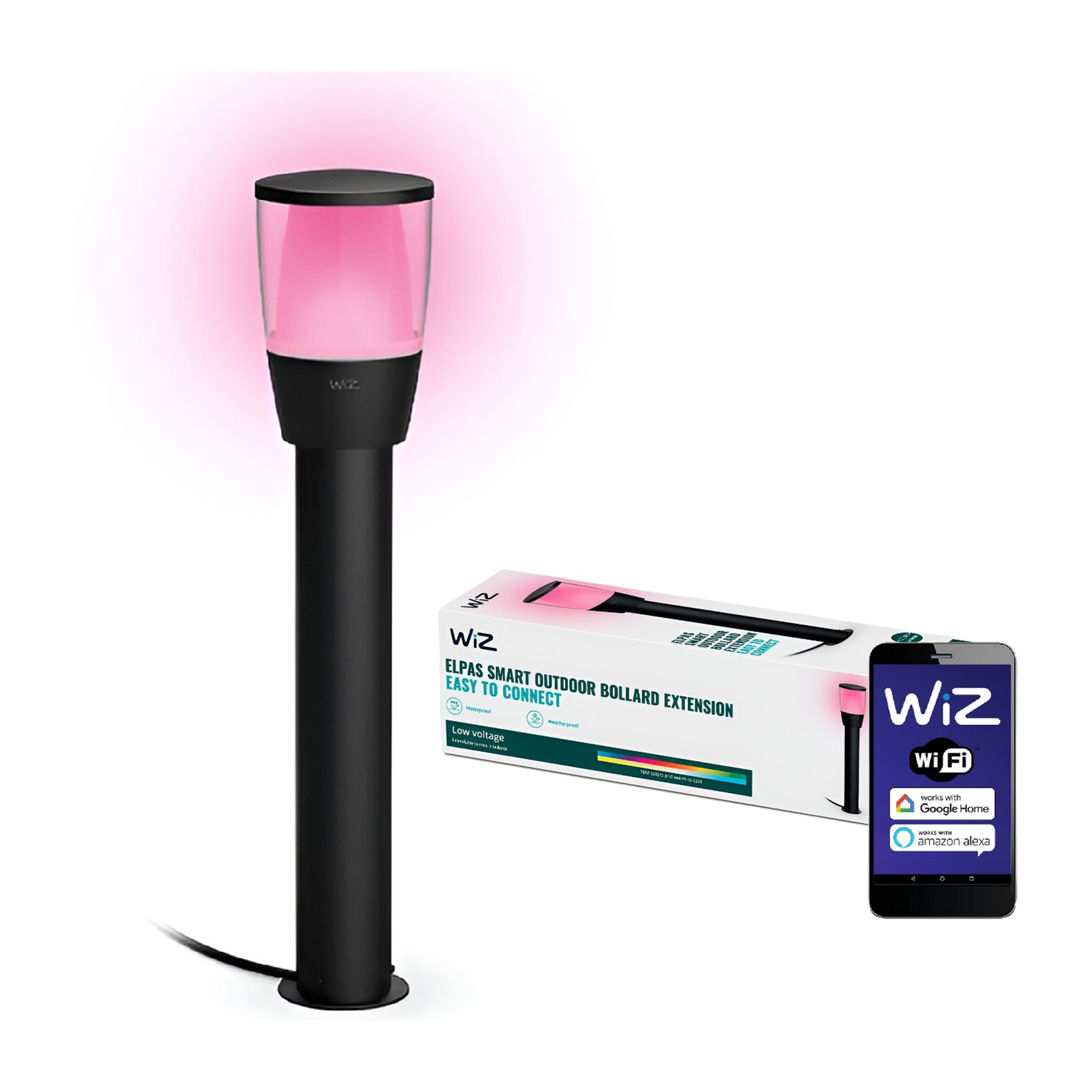 Lampa Ogrodowa Zewnętrzna LED SŁUPEK 50cm 4.8W 320lm 2700-5000K RGB + TW Czarna Okrągła Inteligentna SMART WiFi Bluetooth Aplikacja Elipas WiZ - główne zdjęcie produktu