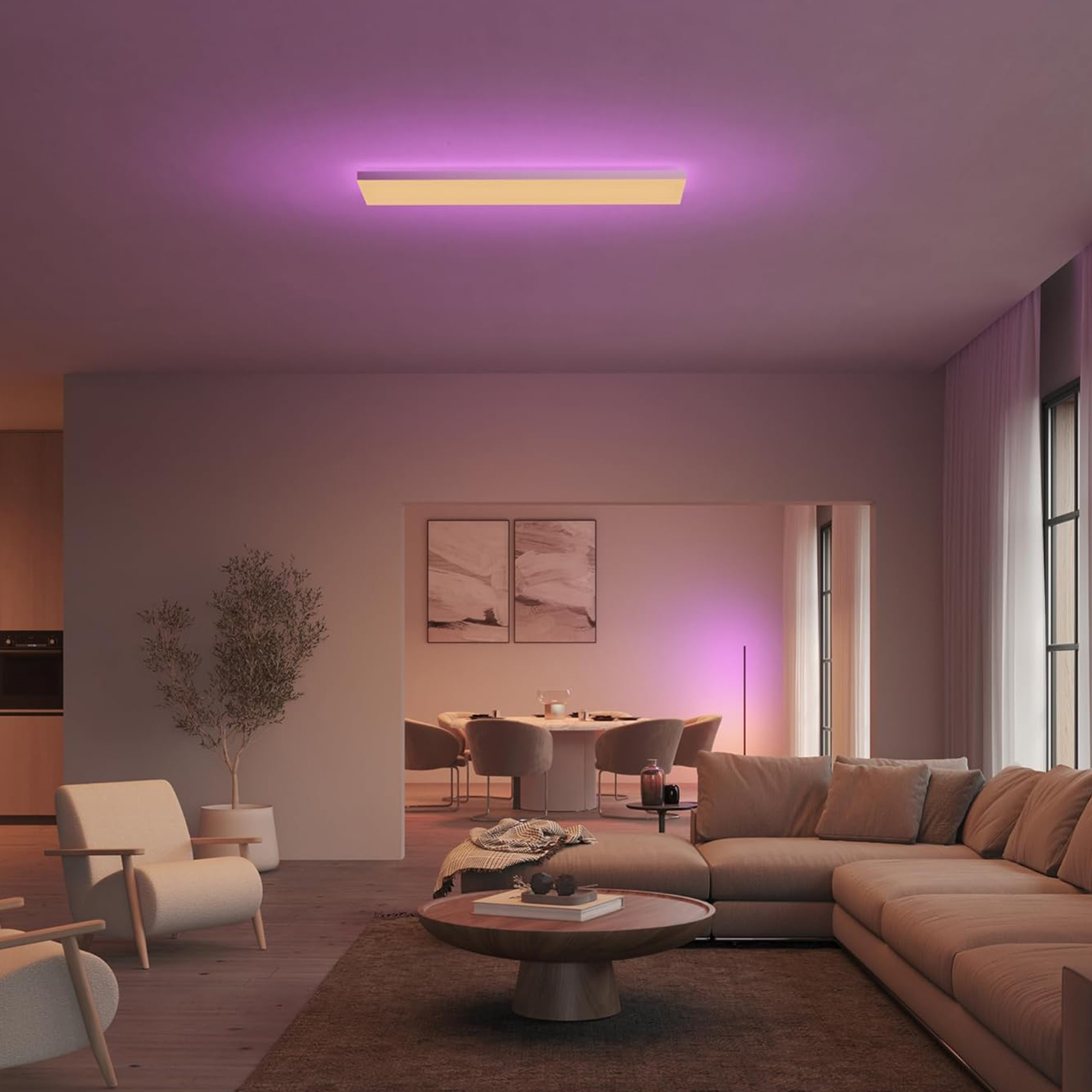 Panel LED Lampa Sufitowa Natynkowa 120x30 cm 67W 4800lm IP20 White and Color Ambiance RGB + TW Biała Inteligentna SMART Zigbee Bluetooth Datura Philips HUE - druga cecha produktu