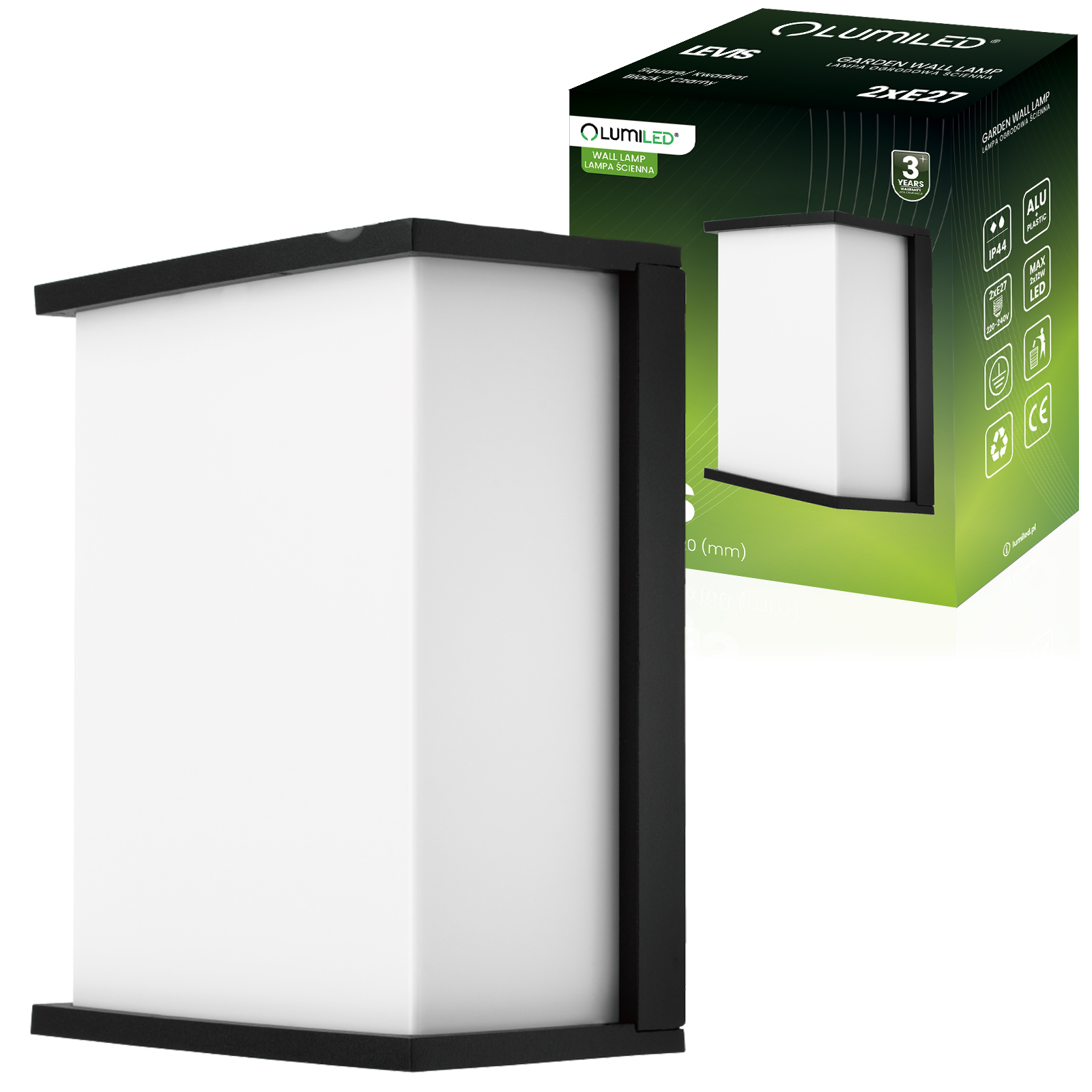 Lampa Ogrodowa Zewnętrzna Ścienna Kinkiet Elewacyjny 2x E27 Prostokątny LEVIS LUMILED - główne zdjęcie produktu