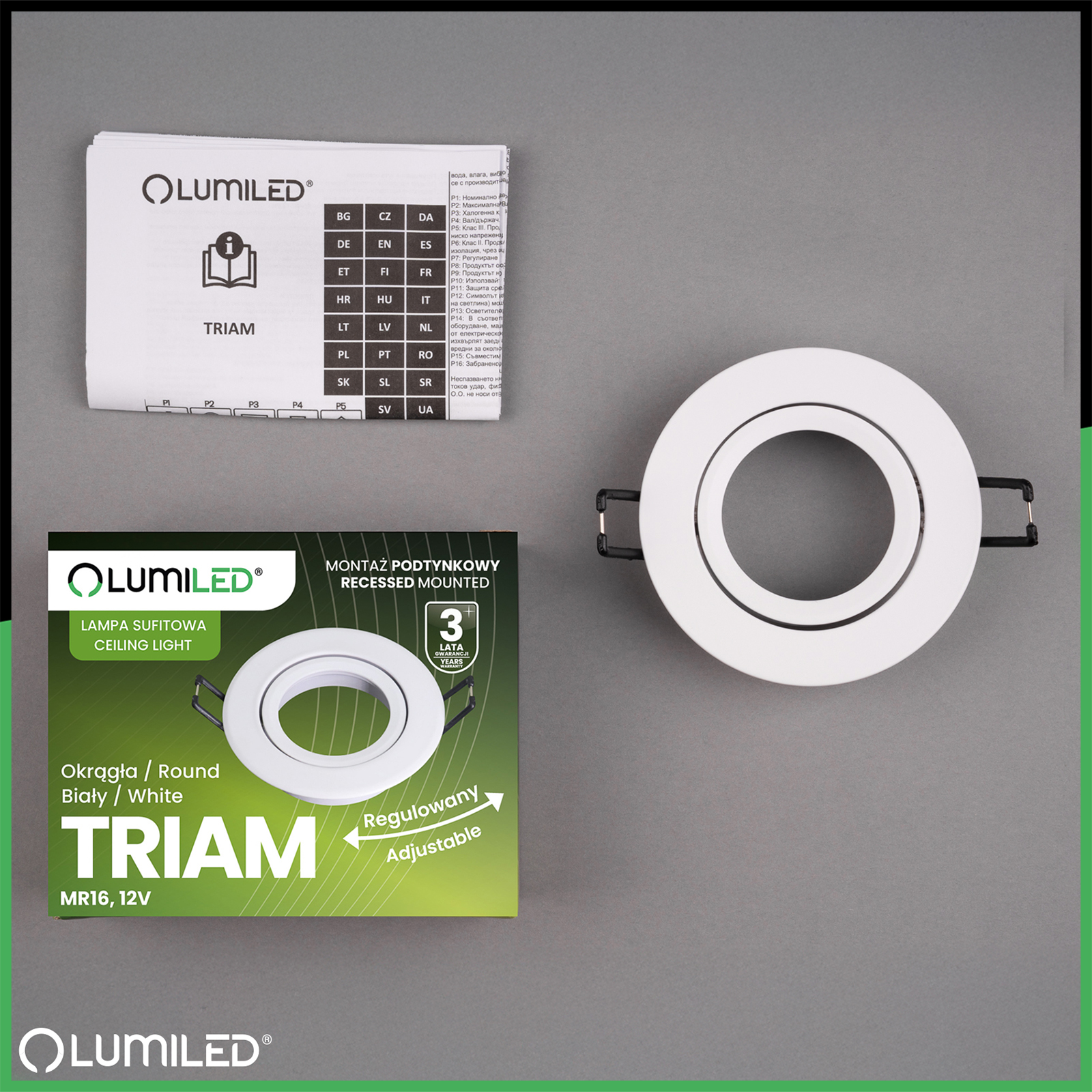 Oprawa Halogenowa Podtynkowa Lampa Sufitowa Okrągła Ruchoma GU10 MR16 Biała TRIAM LUMILED - skład produktu