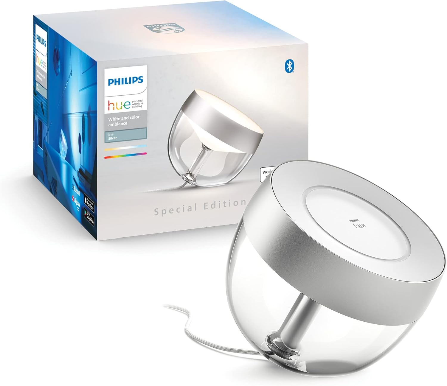 Lampka Biurkowa LED Nocna 8.2W 570lm IP20 White and Color Ambiance RGB + TW Srebrna Inteligentna SMART Zigbee Bluetooth Iris Philips HUE - główne zdjęcie produktu
