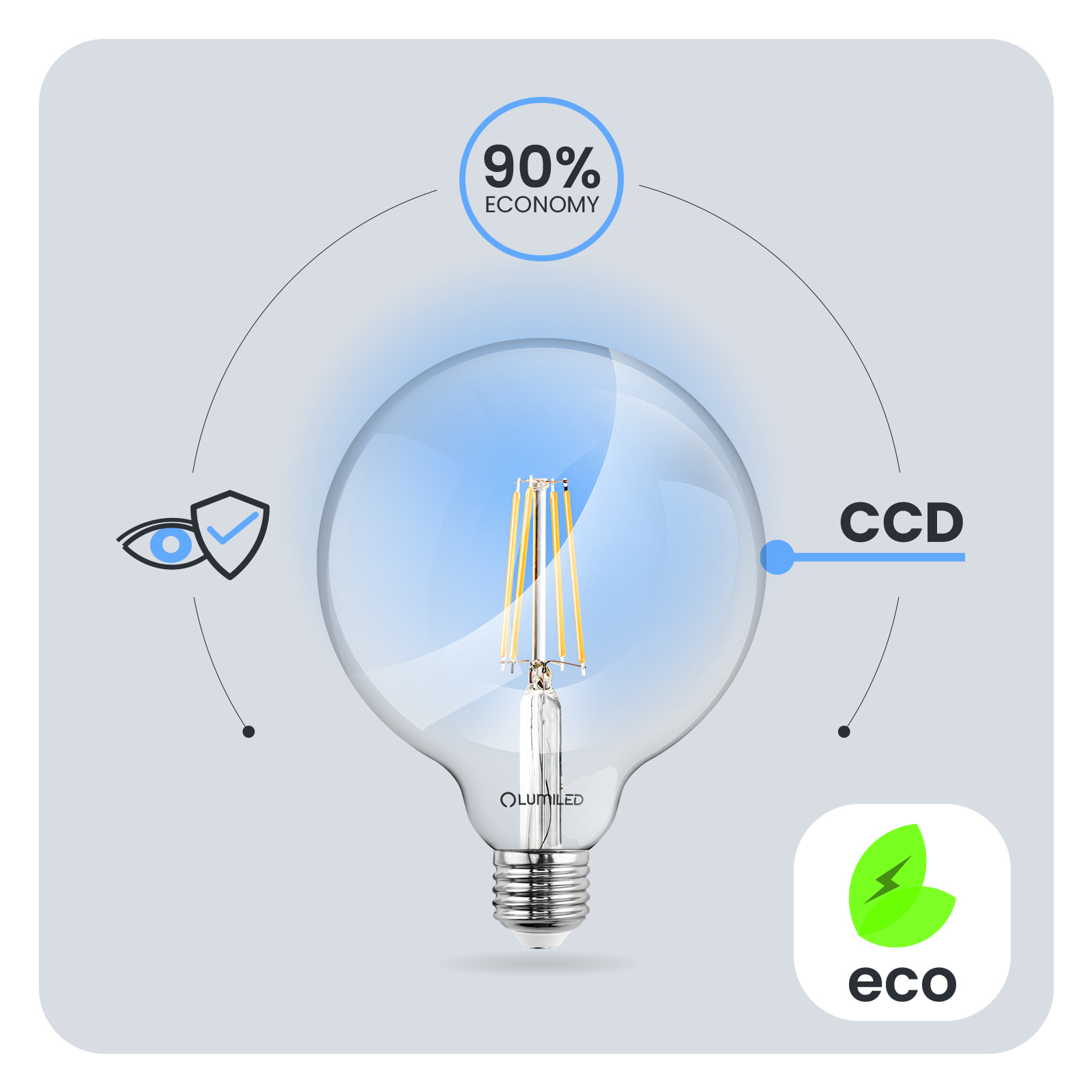 Żarówka LED E27 Kula G95 8W = 75W 880lm 3000K Ciepła 360° FILAMENT LUMILED - pierwsza cecha produktu
