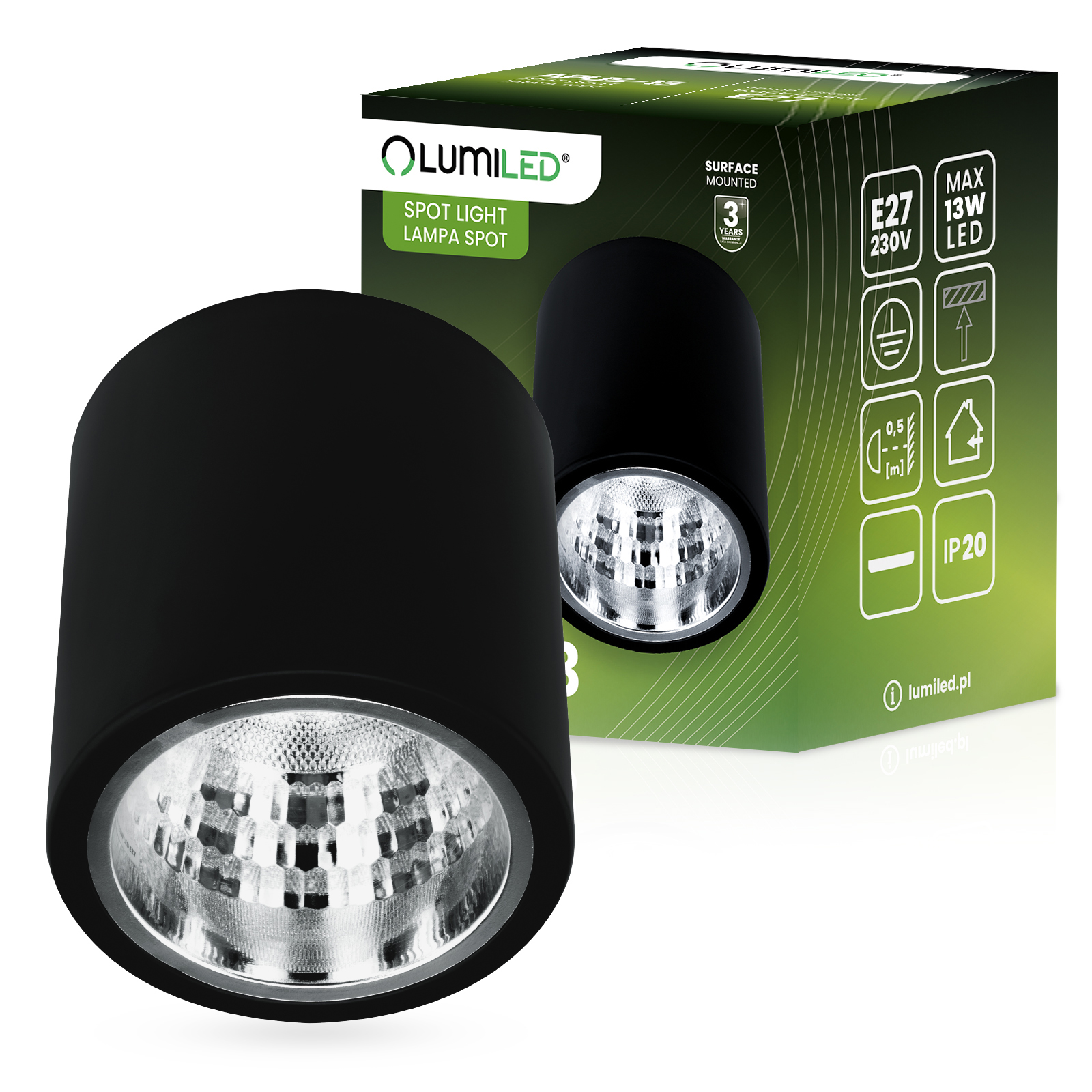 Oprawa Sufitowa Natynkowa Stała Okrągła APUS 13 Spot TUBA Czarna E27 - główne zdjęcie produktu