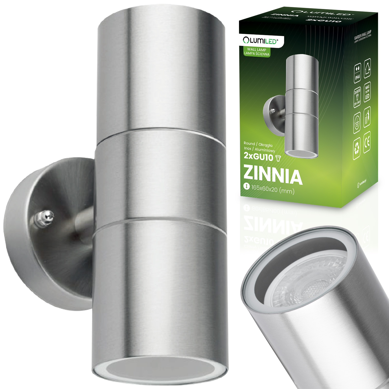 Kinkiet Ogrodowy Lampa Ścienna Elewacyjna góra dół LED GU10 IP44 ZINNIA INOX LUMILED - główne zdjęcie produktu