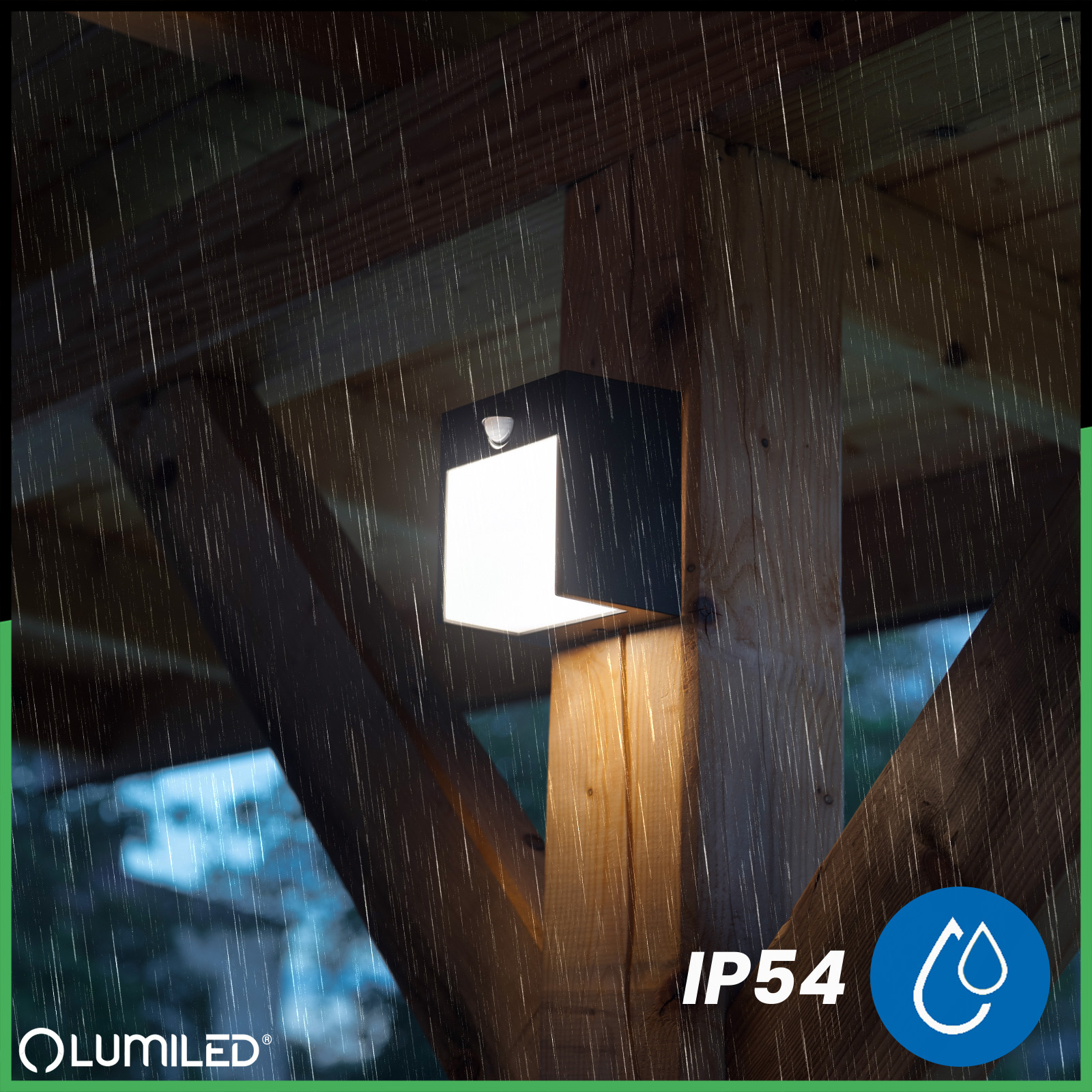 Lampa Ogrodowa Ścienna LED Kinkiet Elewacyjny Zewnętrzny PIR IP54 12W 3000K RUBUS LUMILED - trzecia cecha produktu