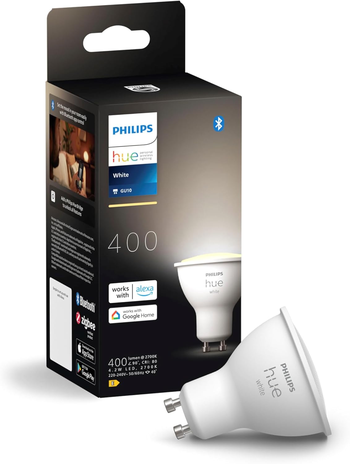 Żarówka LED GU10 Reflektor 4.2W = 50W 400lm 2700K Biała Ciepła SMART Inteligentna Bluetooth ZigBee White Philips HUE - główne zdjęcie produktu