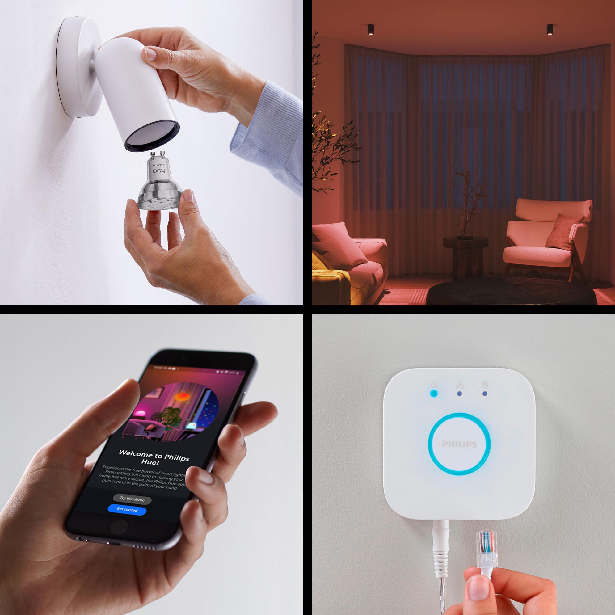 3x Żarówka LED GU10 Reflektor PAR16 4,7W = 50W 345lm 2200-6500K CCT + RGB SMART Inteligentna Bluetooth ZigBee White and Color Ambiance + Mostek Bridge Zestaw Startowy Philips HUE - czwarta cecha produktu