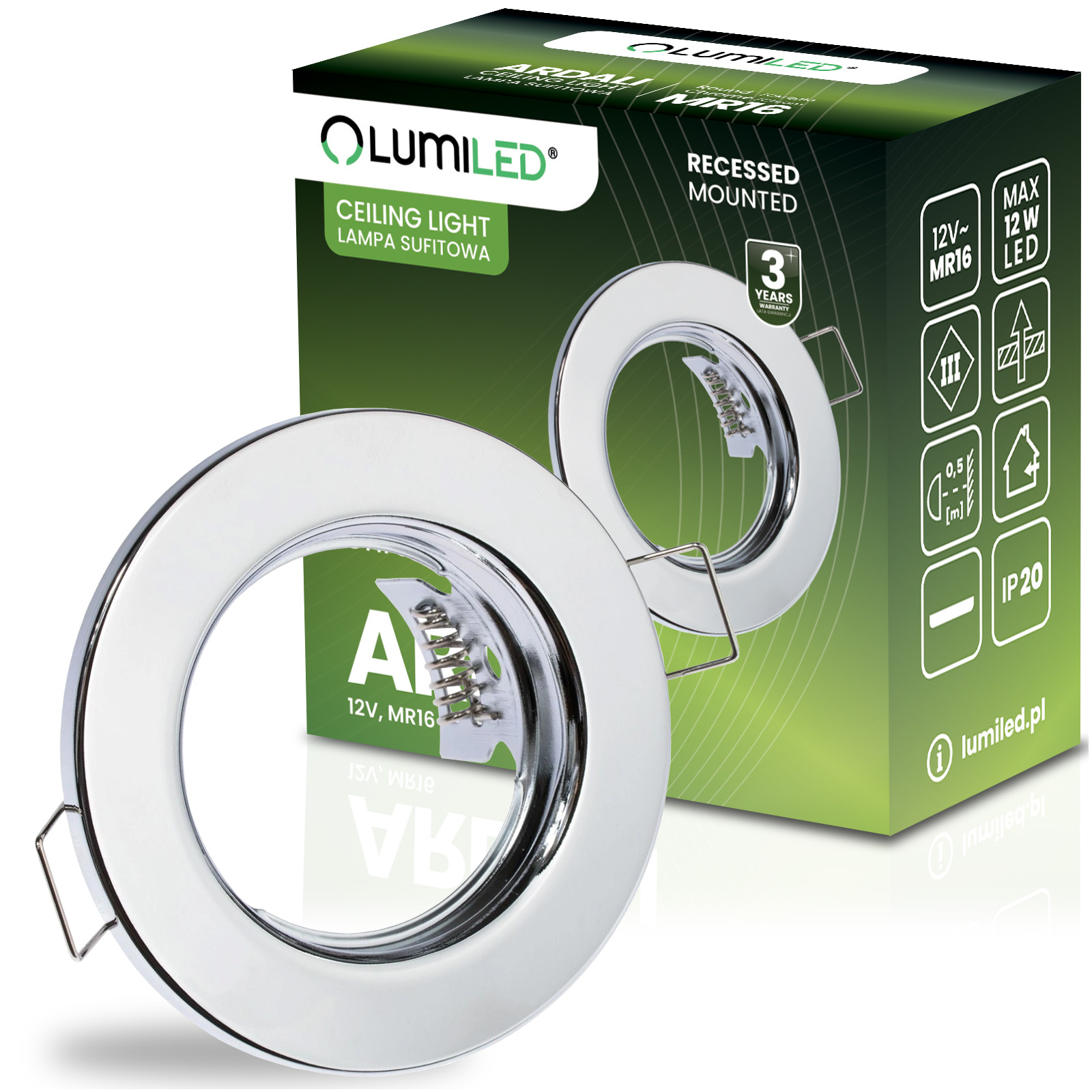 Oprawa Halogenowa Podtynkowa Okrągła Chrom GU10 MR16 ARDALI LUMILED - główne zdjęcie produktu