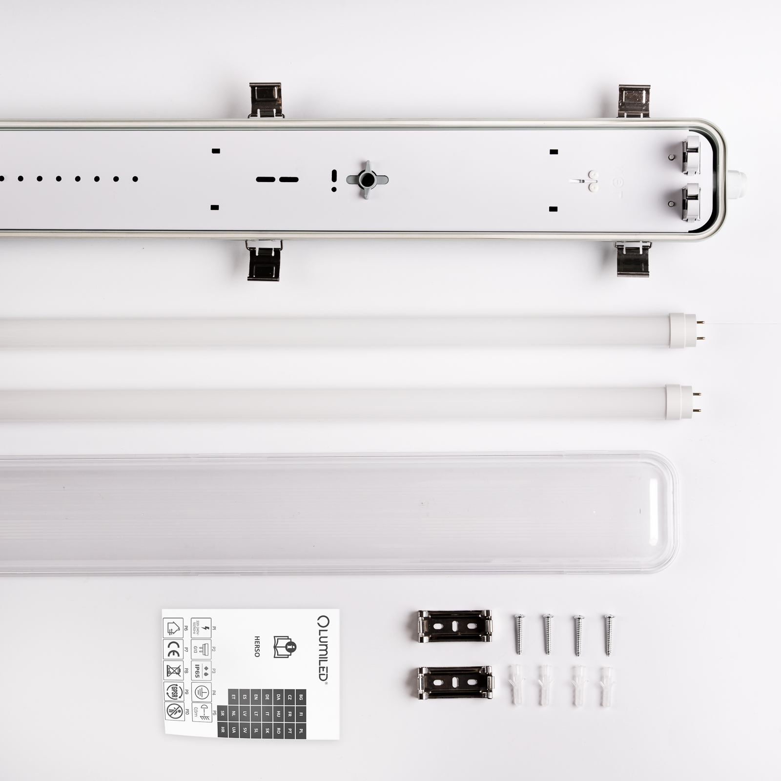 Oprawa Hermetyczna Pyłoszczelna 150cm 2xT8 G13 IP65 + Świetlówki LED 25W 4000K Lumiled - skład produktu